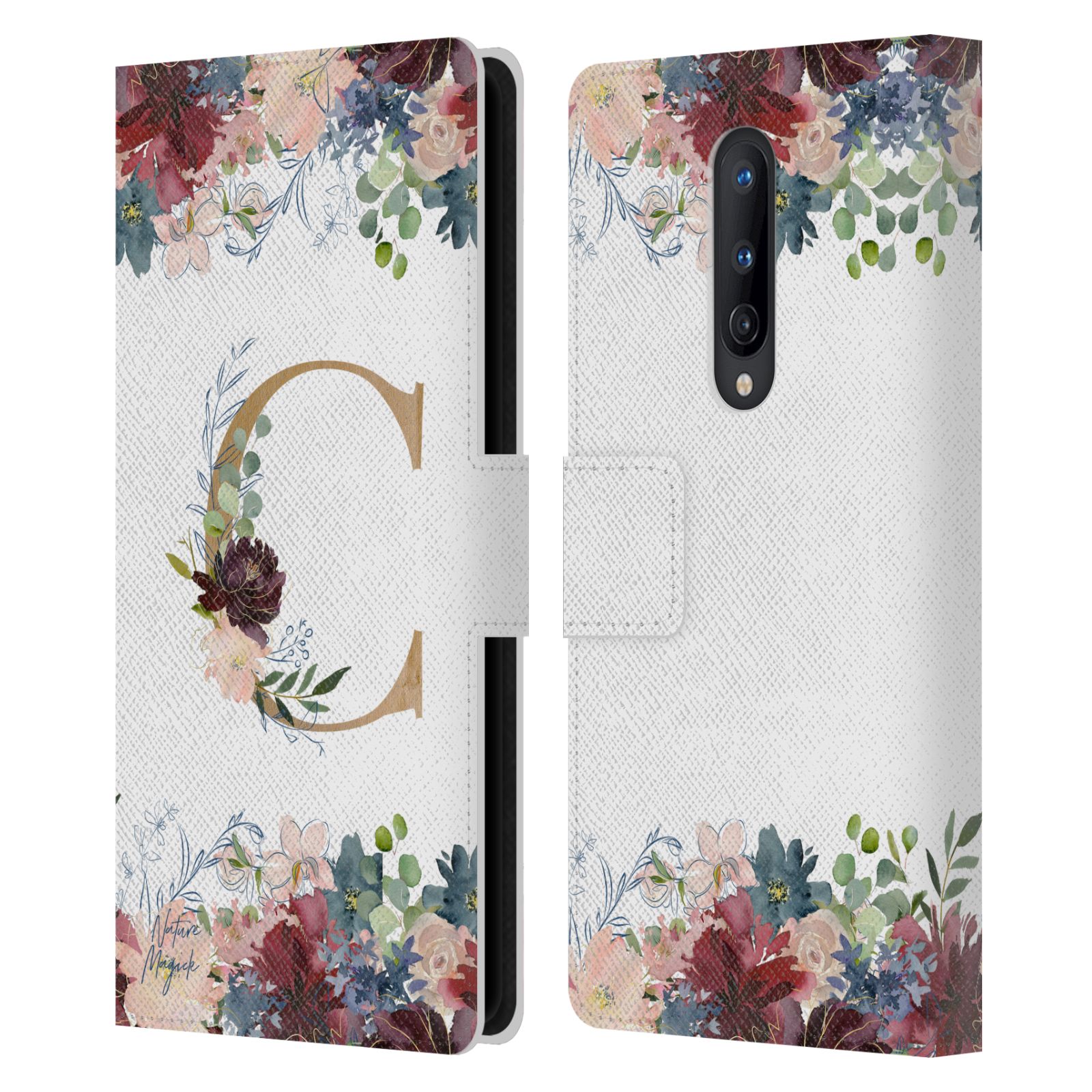 NATURE MAGICK FLOWERS MONOGRAM FLORAL GOLD LEATHER BOOK CASE FOR ONEPLUS PHONES - Foto 9 di 19