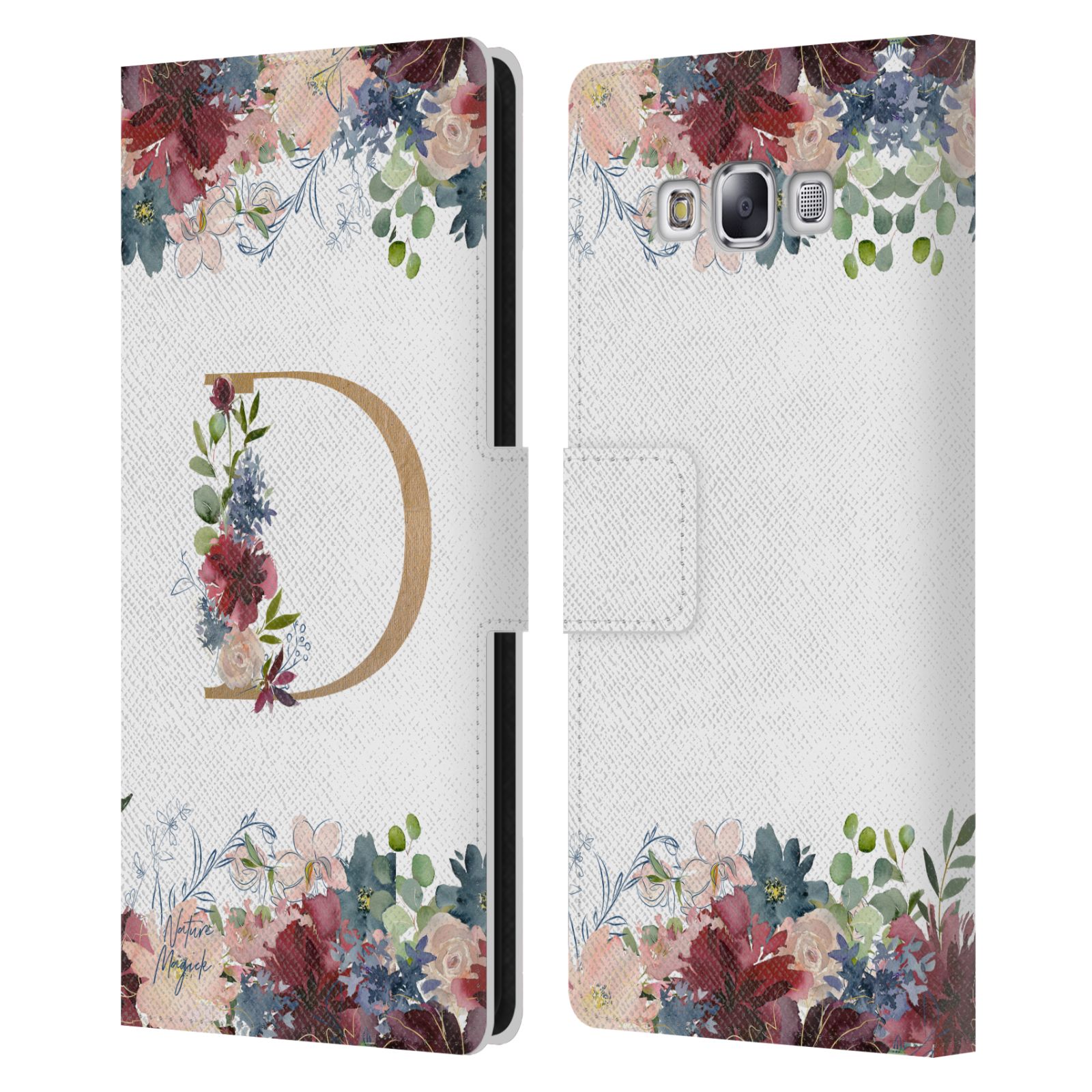 NATURE MAGICK FLOWERS MONOGRAM FLORAL GOLD LEATHER BOOK CASE FOR SAMSUNG PHONE 3 - Picture 10 of 18