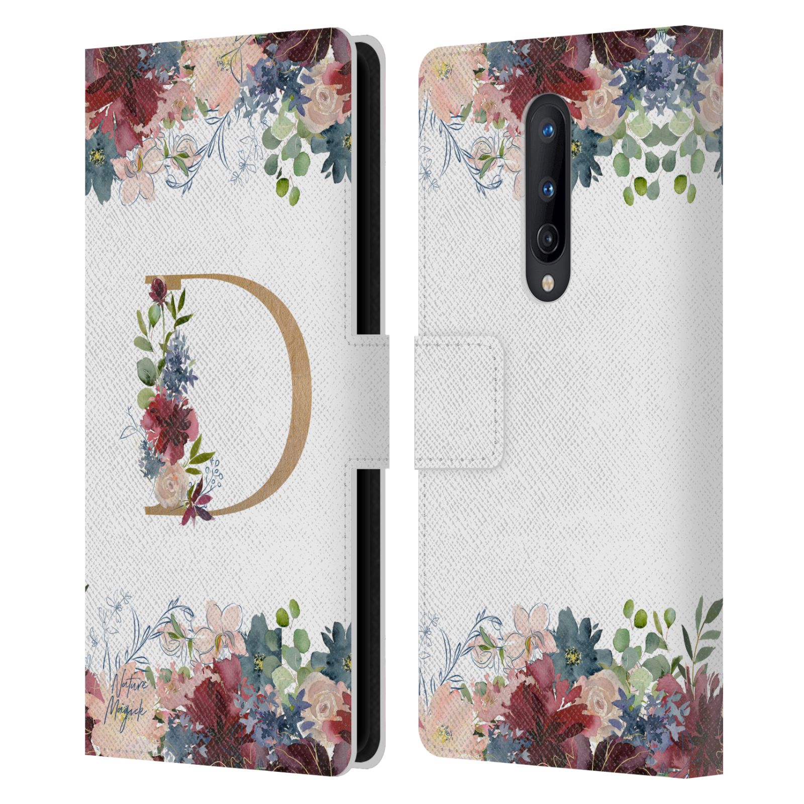 NATURE MAGICK FLOWERS MONOGRAM FLORAL GOLD LEATHER BOOK CASE FOR ONEPLUS PHONES - Foto 10 di 19