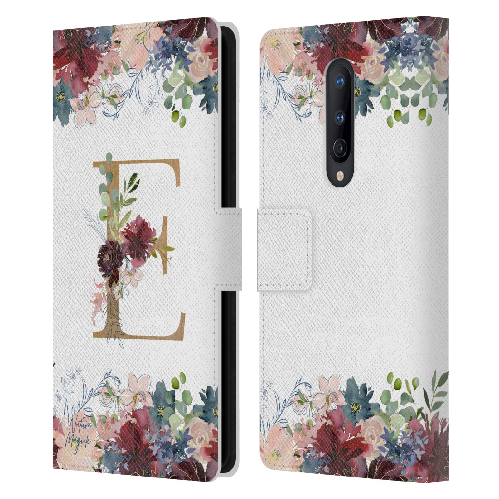 NATURE MAGICK FLOWERS MONOGRAM FLORAL GOLD LEATHER BOOK CASE FOR ONEPLUS PHONES - Foto 11 di 19