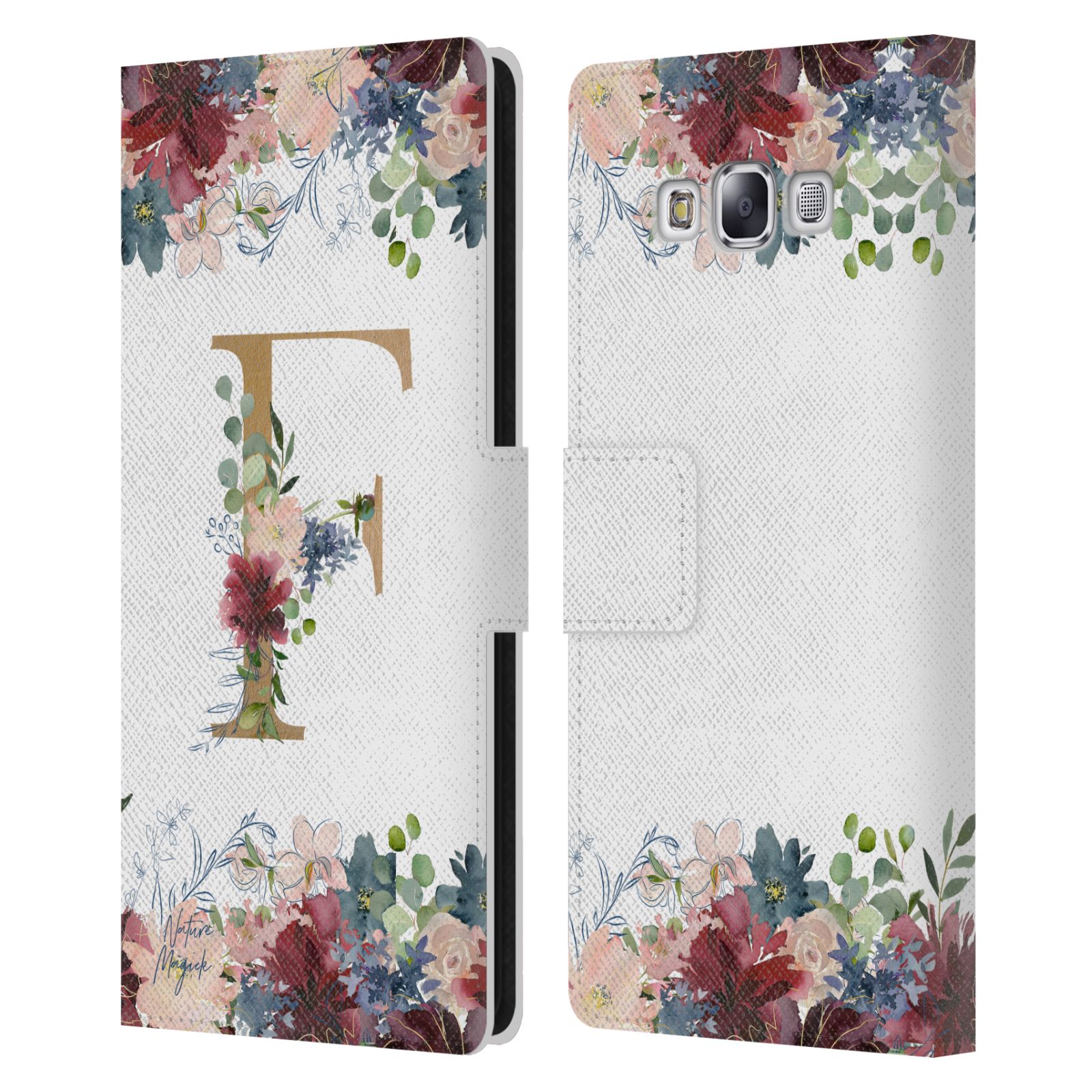 NATURE MAGICK FLOWERS MONOGRAM FLORAL GOLD LEATHER BOOK CASE FOR SAMSUNG PHONE 3 - Picture 12 of 18
