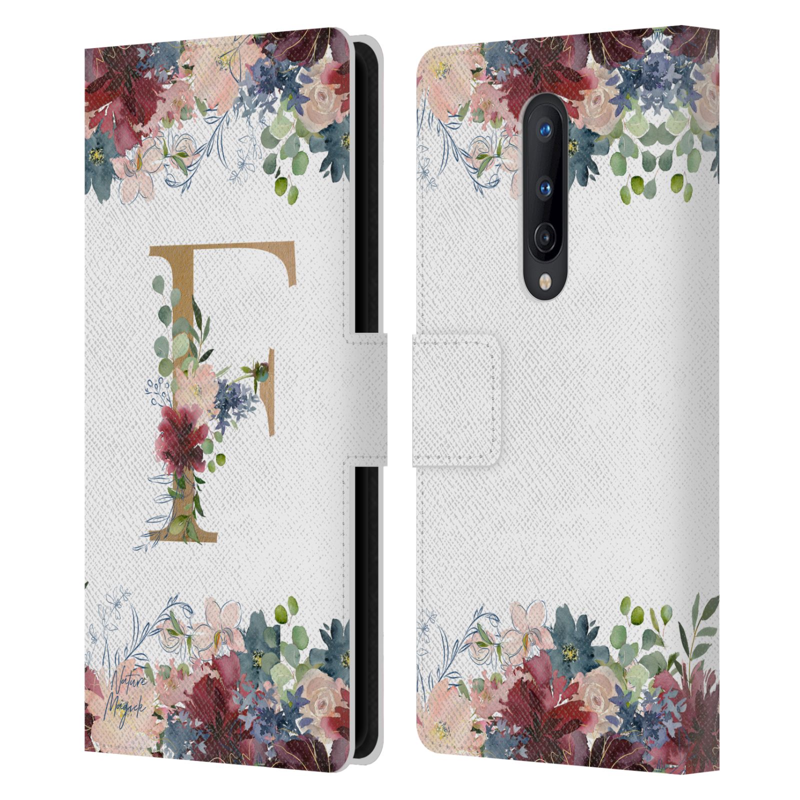 NATURE MAGICK FLOWERS MONOGRAM FLORAL GOLD LEATHER BOOK CASE FOR ONEPLUS PHONES - Foto 12 di 19