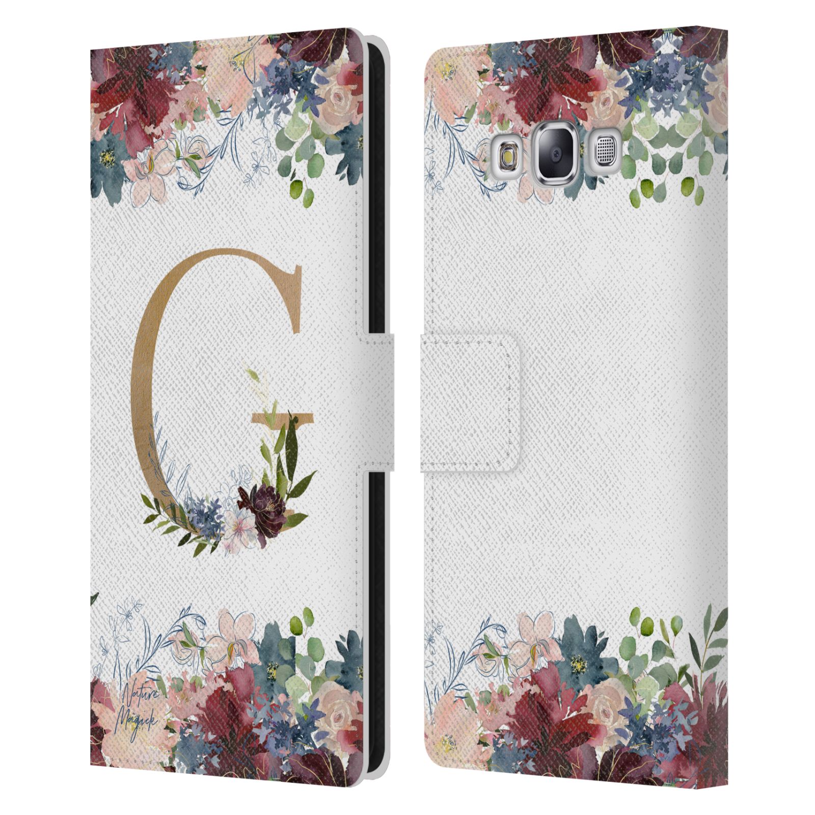 NATURE MAGICK FLOWERS MONOGRAM FLORAL GOLD LEATHER BOOK CASE FOR SAMSUNG PHONE 3 - Picture 13 of 18