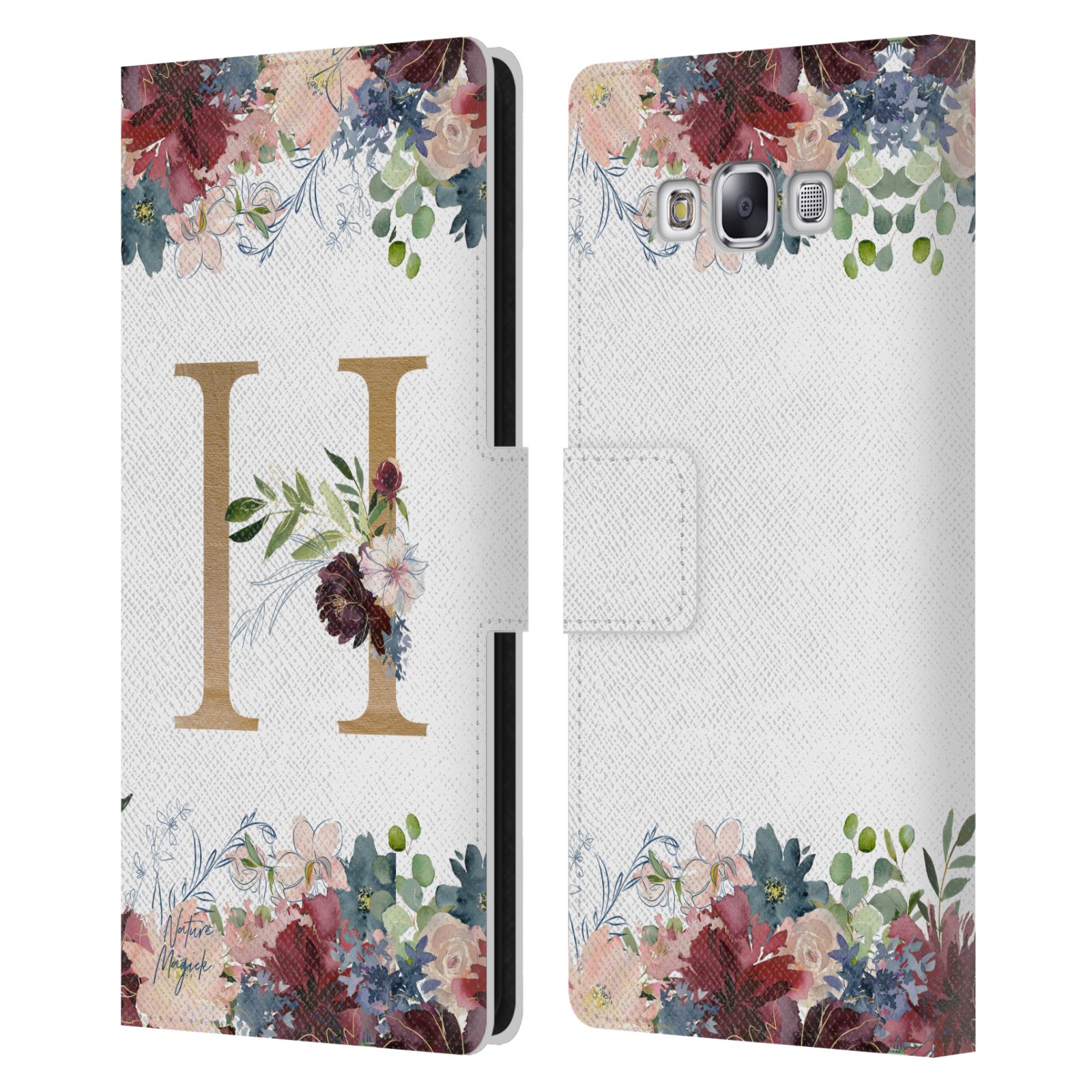 NATURE MAGICK FLOWERS MONOGRAM FLORAL GOLD LEATHER BOOK CASE FOR SAMSUNG PHONE 3 - Picture 14 of 18