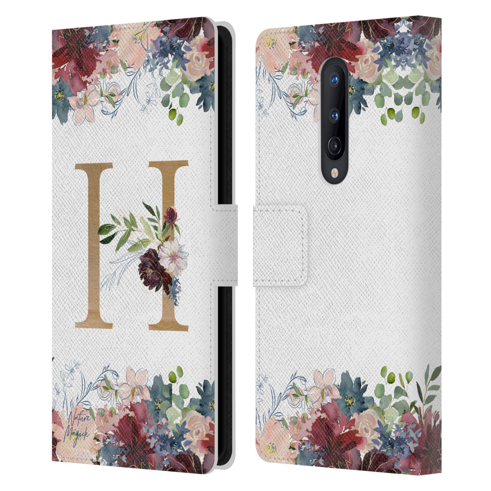 NATURE MAGICK FLOWERS MONOGRAM FLORAL GOLD LEATHER BOOK CASE FOR ONEPLUS PHONES - Foto 14 di 19