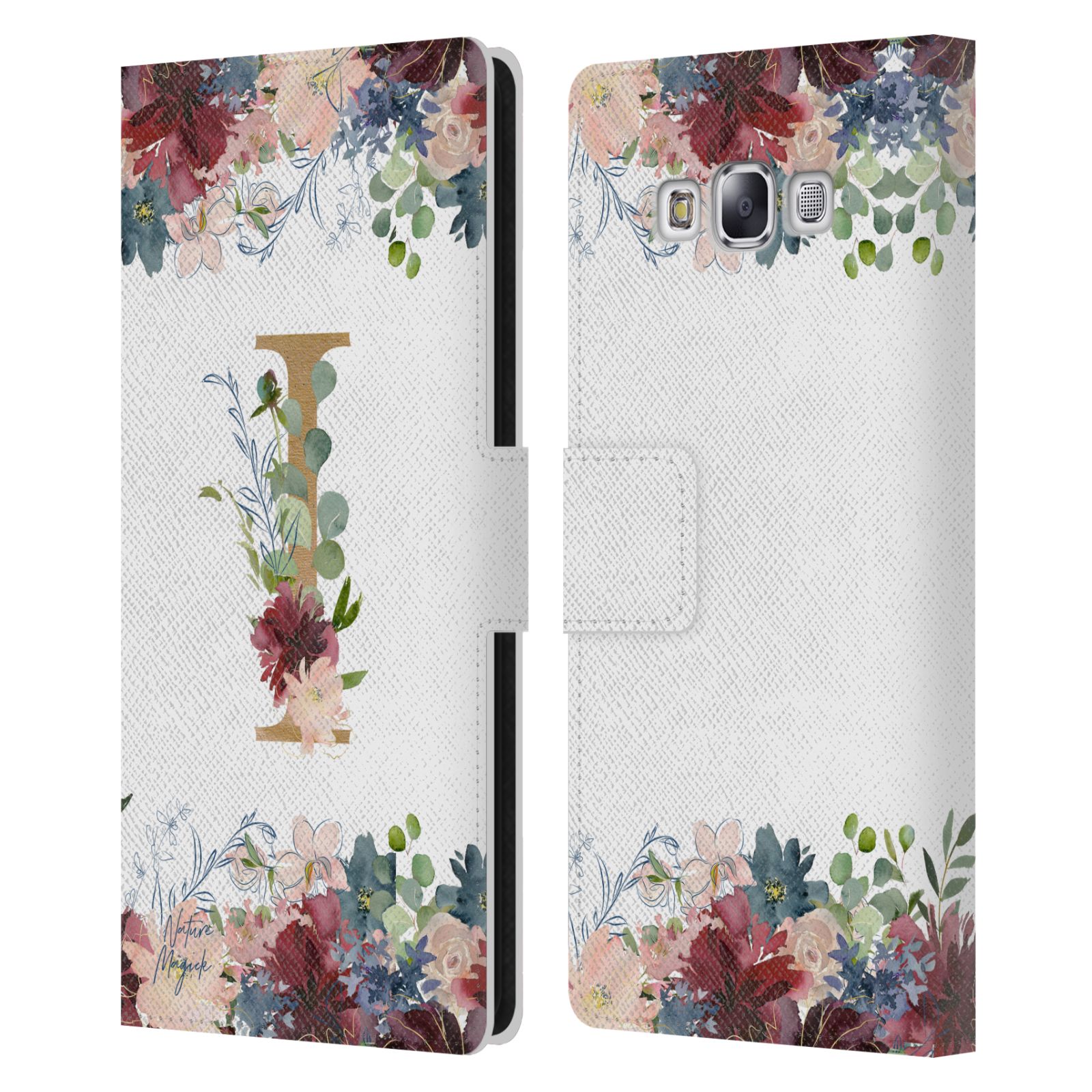 NATURE MAGICK FLOWERS MONOGRAM FLORAL GOLD LEATHER BOOK CASE FOR SAMSUNG PHONE 3 - Picture 15 of 18