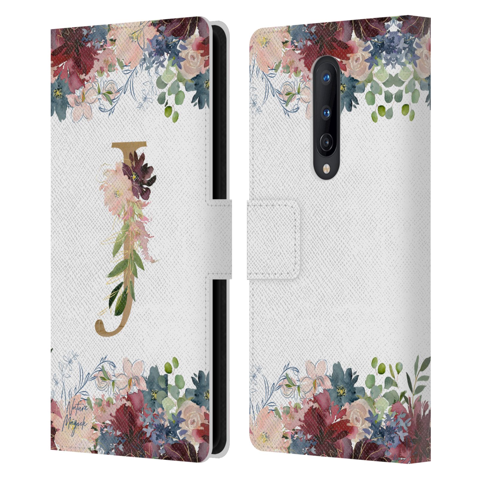NATURE MAGICK FLOWERS MONOGRAM FLORAL GOLD LEATHER BOOK CASE FOR ONEPLUS PHONES - Foto 16 di 19