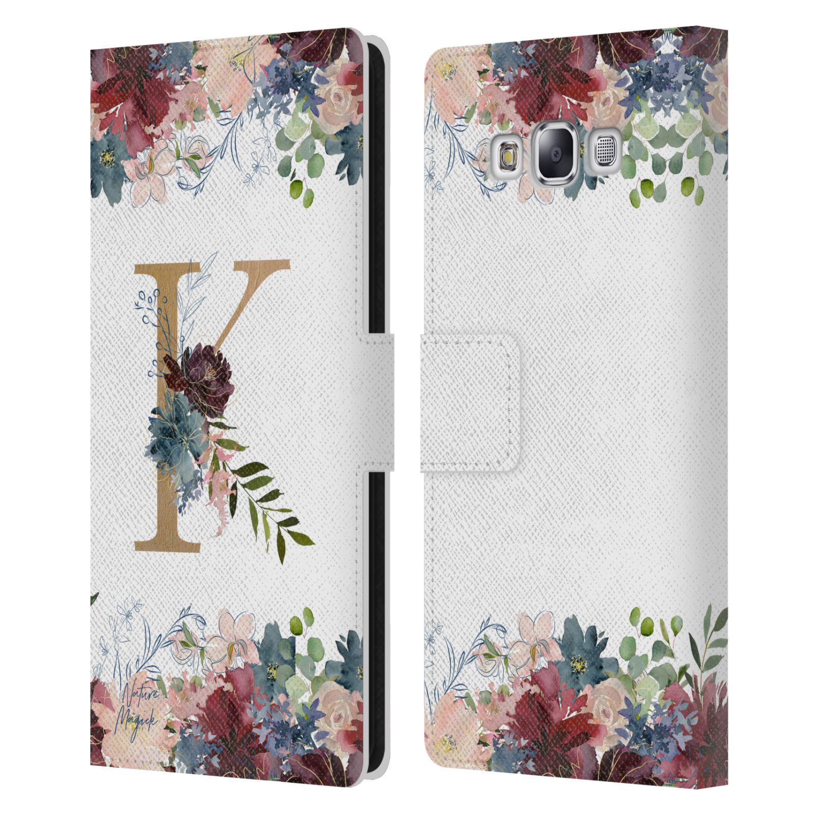 NATURE MAGICK FLOWERS MONOGRAM FLORAL GOLD LEATHER BOOK CASE FOR SAMSUNG PHONE 3 - Picture 17 of 18