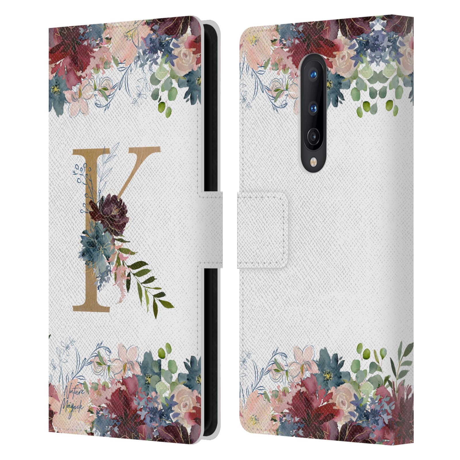 NATURE MAGICK FLOWERS MONOGRAM FLORAL GOLD LEATHER BOOK CASE FOR ONEPLUS PHONES - Foto 17 di 19