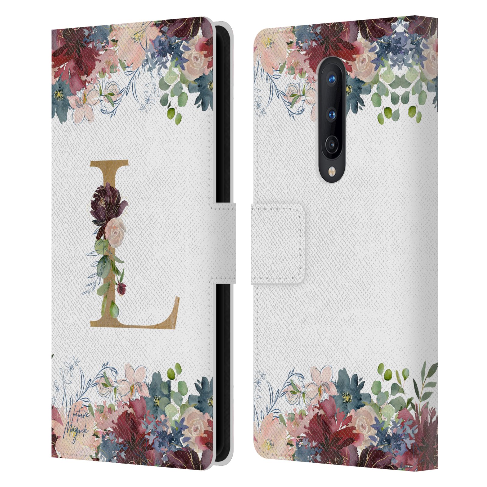 NATURE MAGICK FLOWERS MONOGRAM FLORAL GOLD LEATHER BOOK CASE FOR ONEPLUS PHONES - Foto 18 di 19
