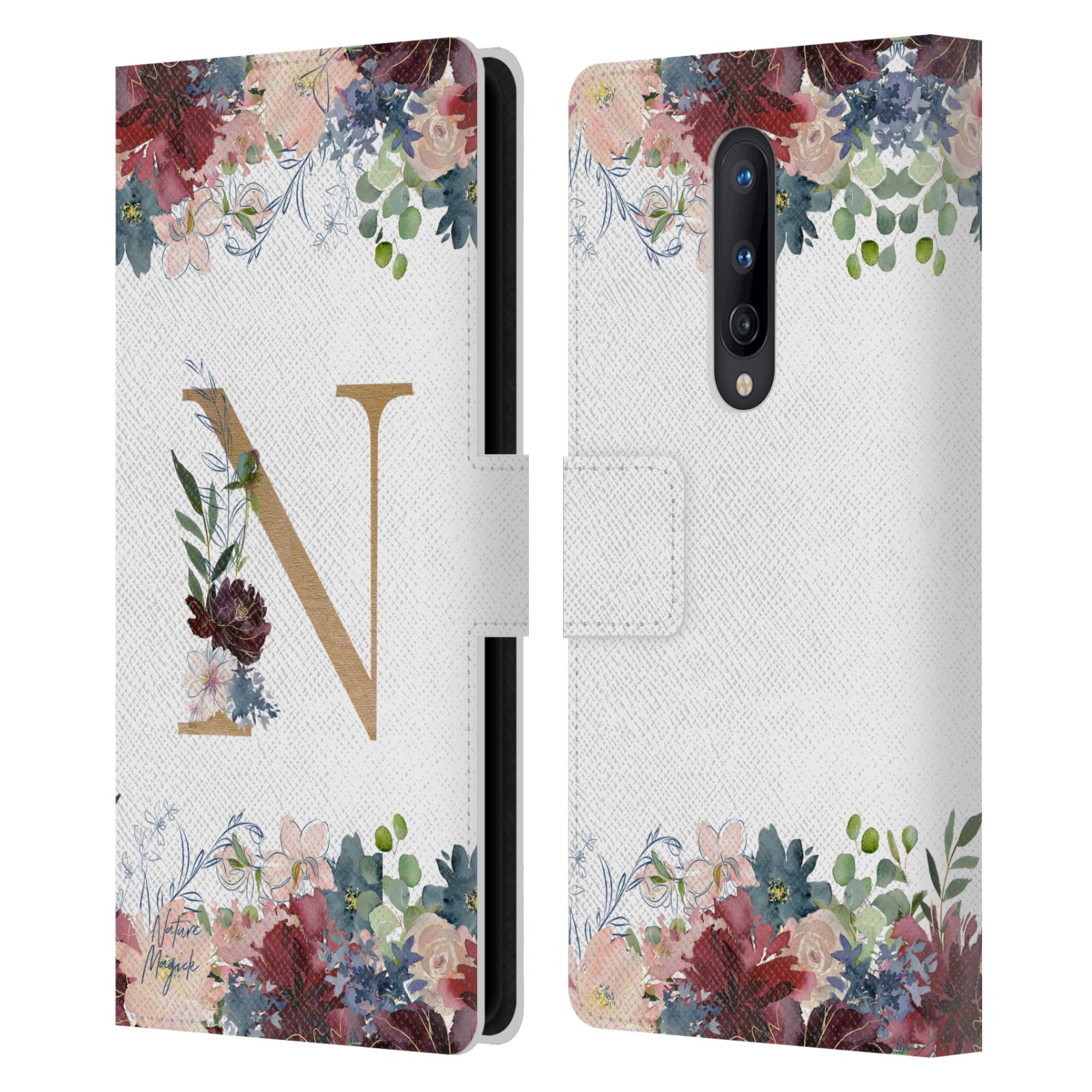 NATURE MAGICK FLOWERS MONOGRAM FLORAL GOLD 2 LEATHER BOOK CASE ONEPLUS PHONES - Picture 7 of 18