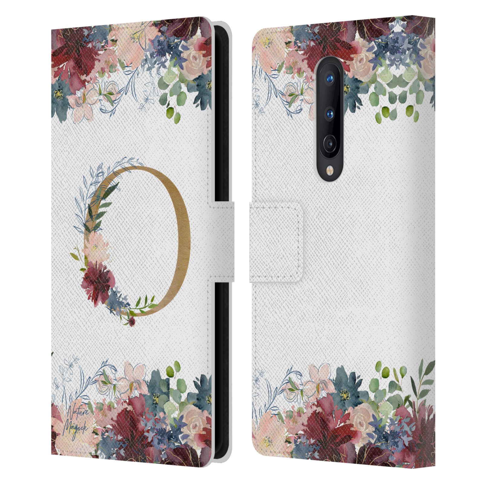 NATURE MAGICK FLOWERS MONOGRAM FLORAL GOLD 2 LEATHER BOOK CASE ONEPLUS PHONES - Picture 8 of 18