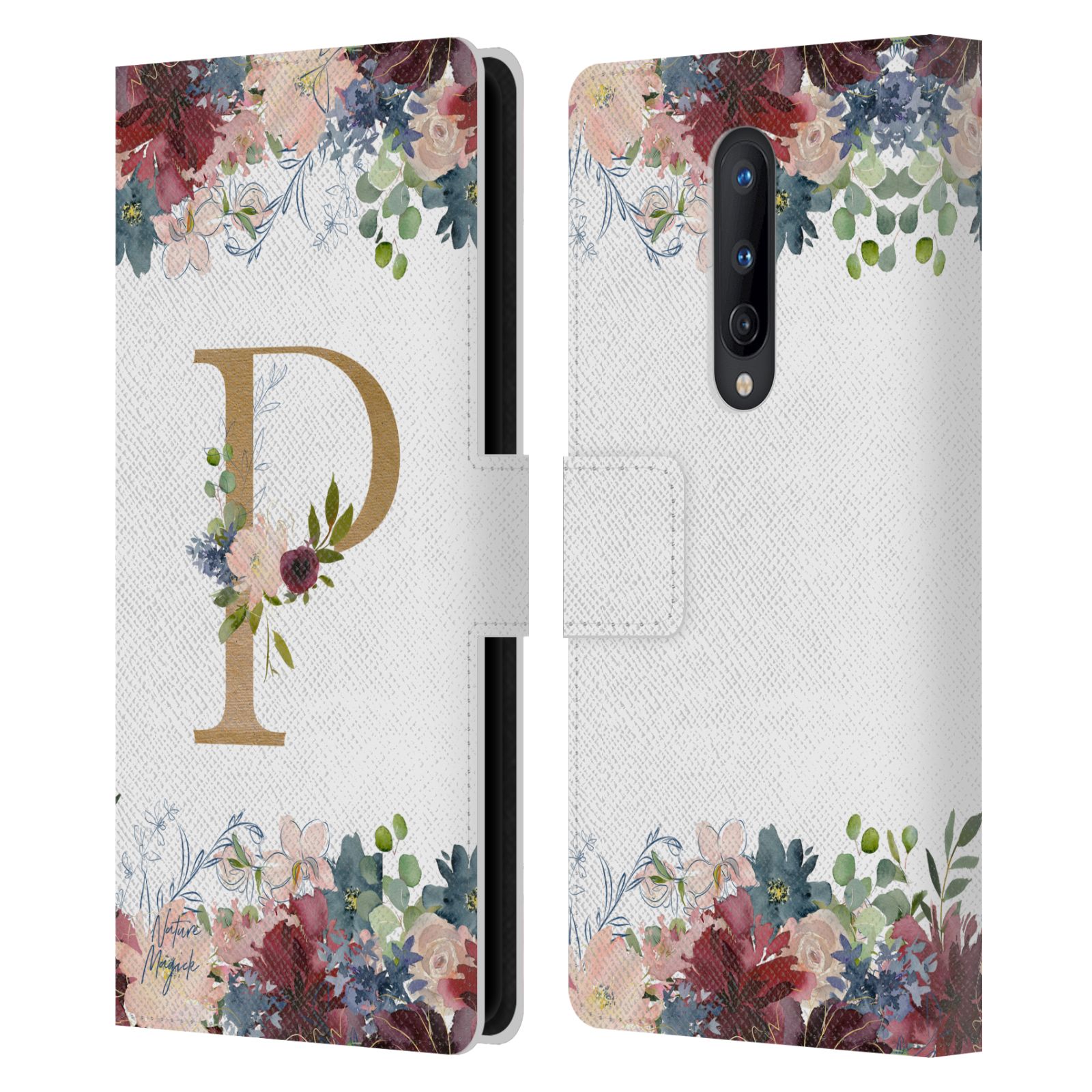 NATURE MAGICK FLOWERS MONOGRAM FLORAL GOLD 2 LEATHER BOOK CASE ONEPLUS PHONES - Picture 9 of 18