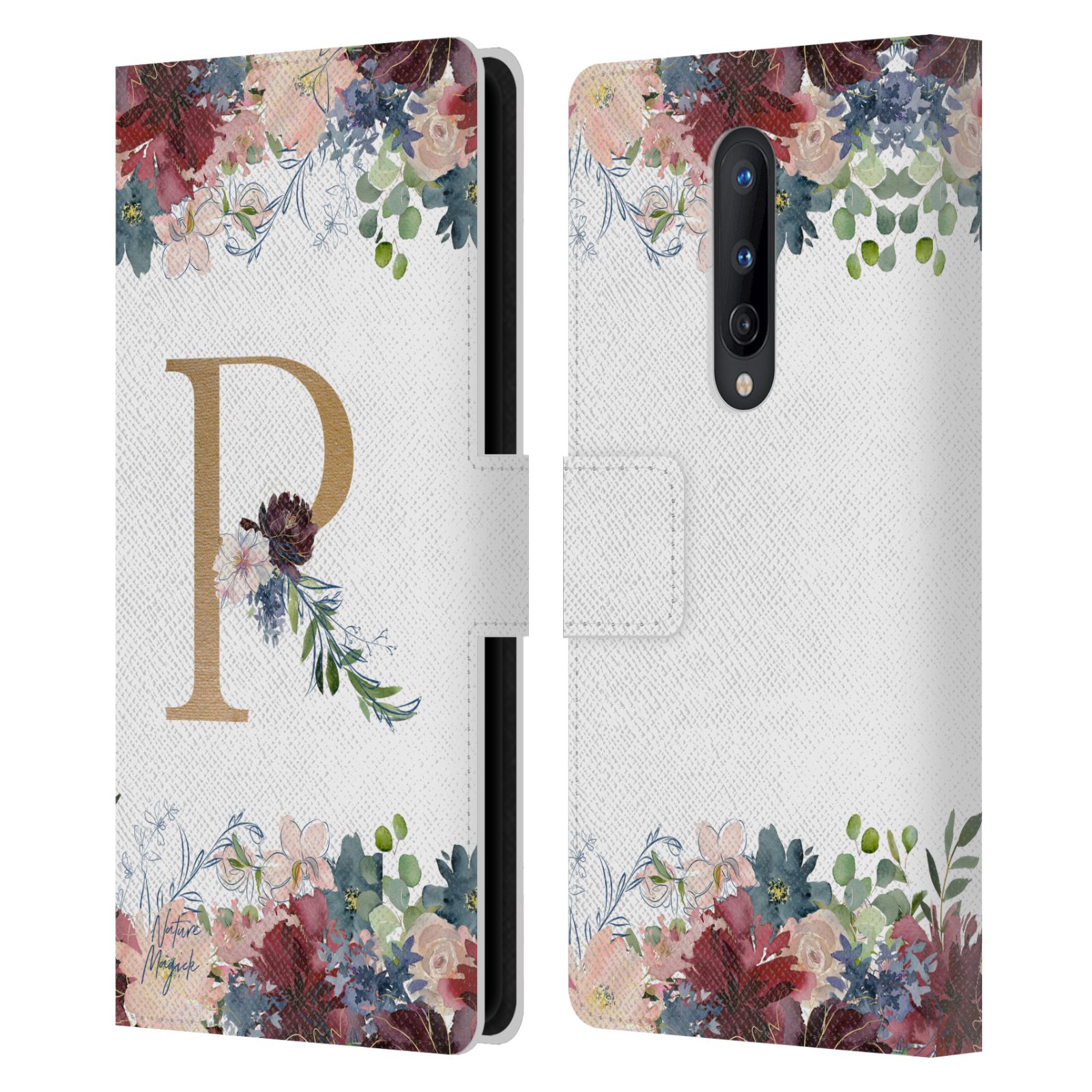 NATURE MAGICK FLOWERS MONOGRAM FLORAL GOLD 2 LEATHER BOOK CASE ONEPLUS PHONES - Picture 10 of 18