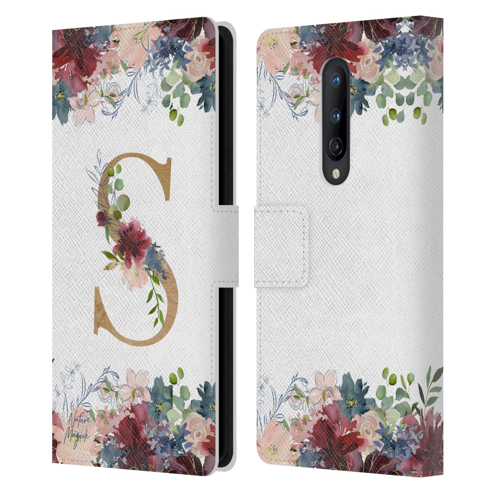NATURE MAGICK FLOWERS MONOGRAM FLORAL GOLD 2 LEATHER BOOK CASE ONEPLUS PHONES - Picture 11 of 18