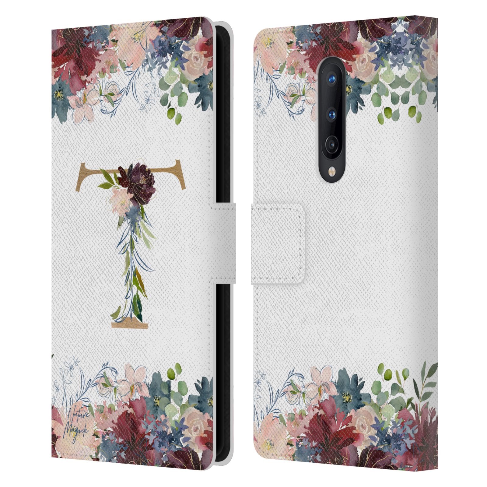 NATURE MAGICK FLOWERS MONOGRAM FLORAL GOLD 2 LEATHER BOOK CASE ONEPLUS PHONES - Picture 12 of 18