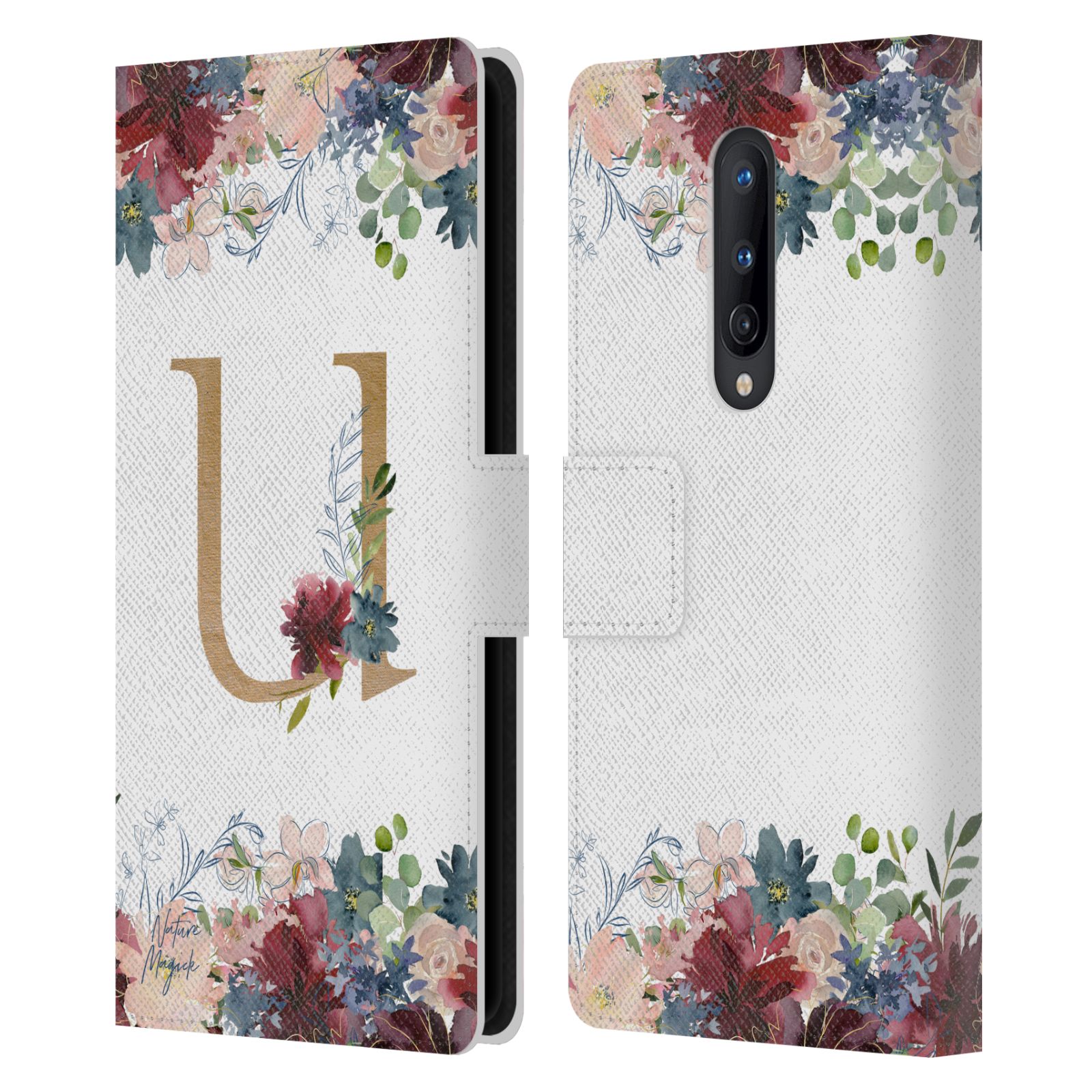 NATURE MAGICK FLOWERS MONOGRAM FLORAL GOLD 2 LEATHER BOOK CASE ONEPLUS PHONES - Picture 13 of 18