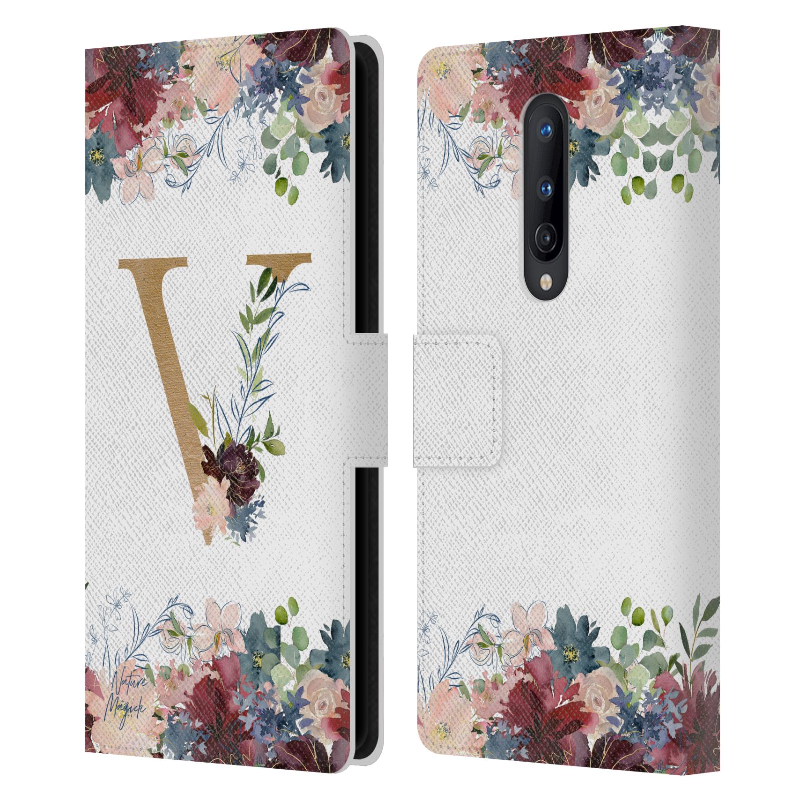 NATURE MAGICK FLOWERS MONOGRAM FLORAL GOLD 2 LEATHER BOOK CASE ONEPLUS PHONES - Picture 14 of 18