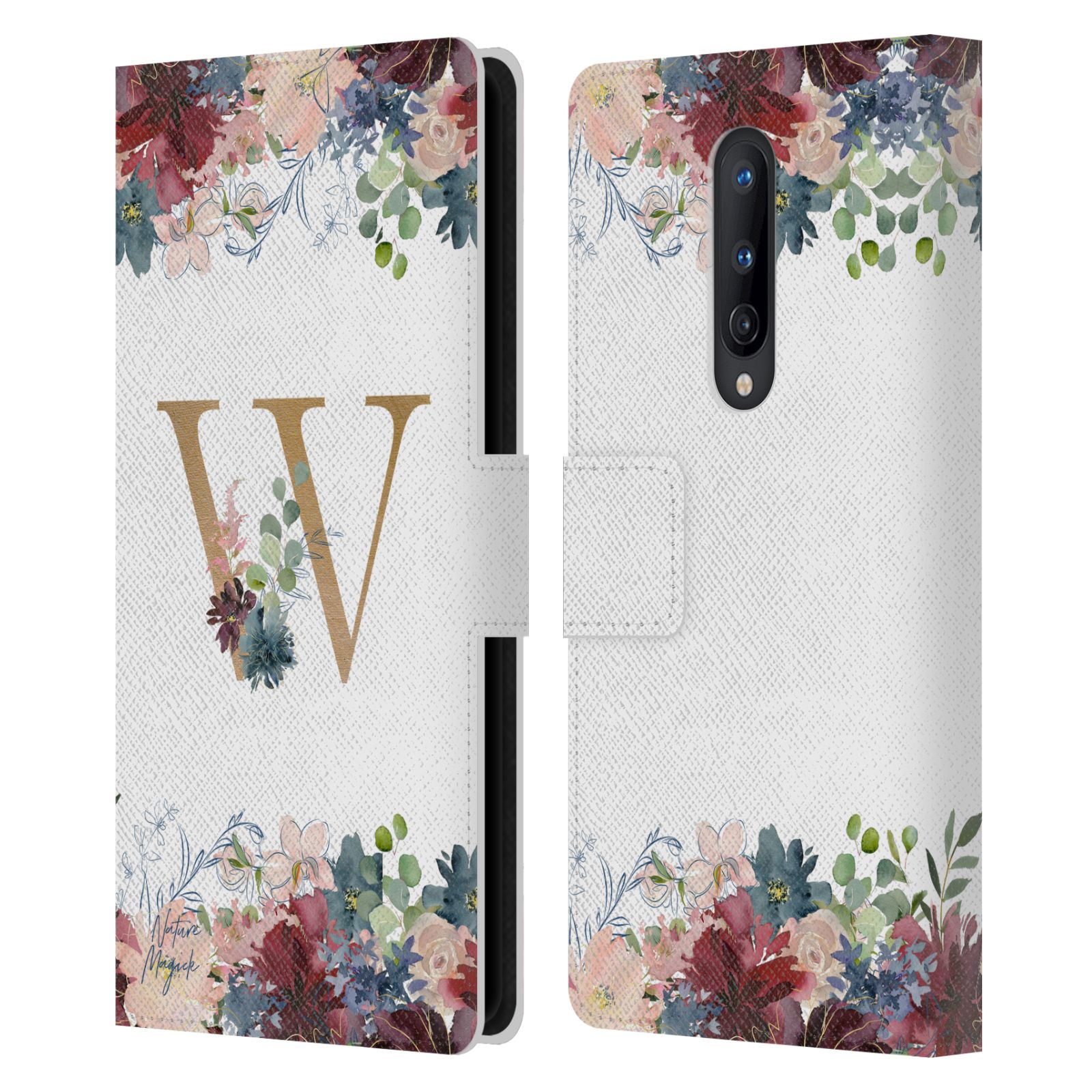 NATURE MAGICK FLOWERS MONOGRAM FLORAL GOLD 2 LEATHER BOOK CASE ONEPLUS PHONES - Picture 15 of 18