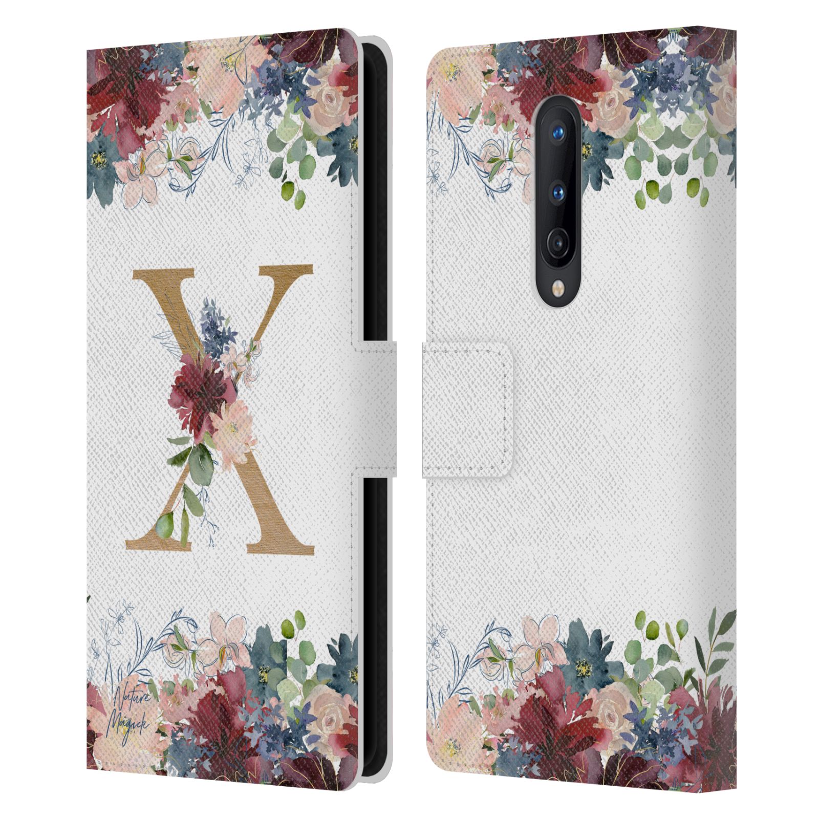 NATURE MAGICK FLOWERS MONOGRAM FLORAL GOLD 2 LEATHER BOOK CASE ONEPLUS PHONES - Picture 16 of 18