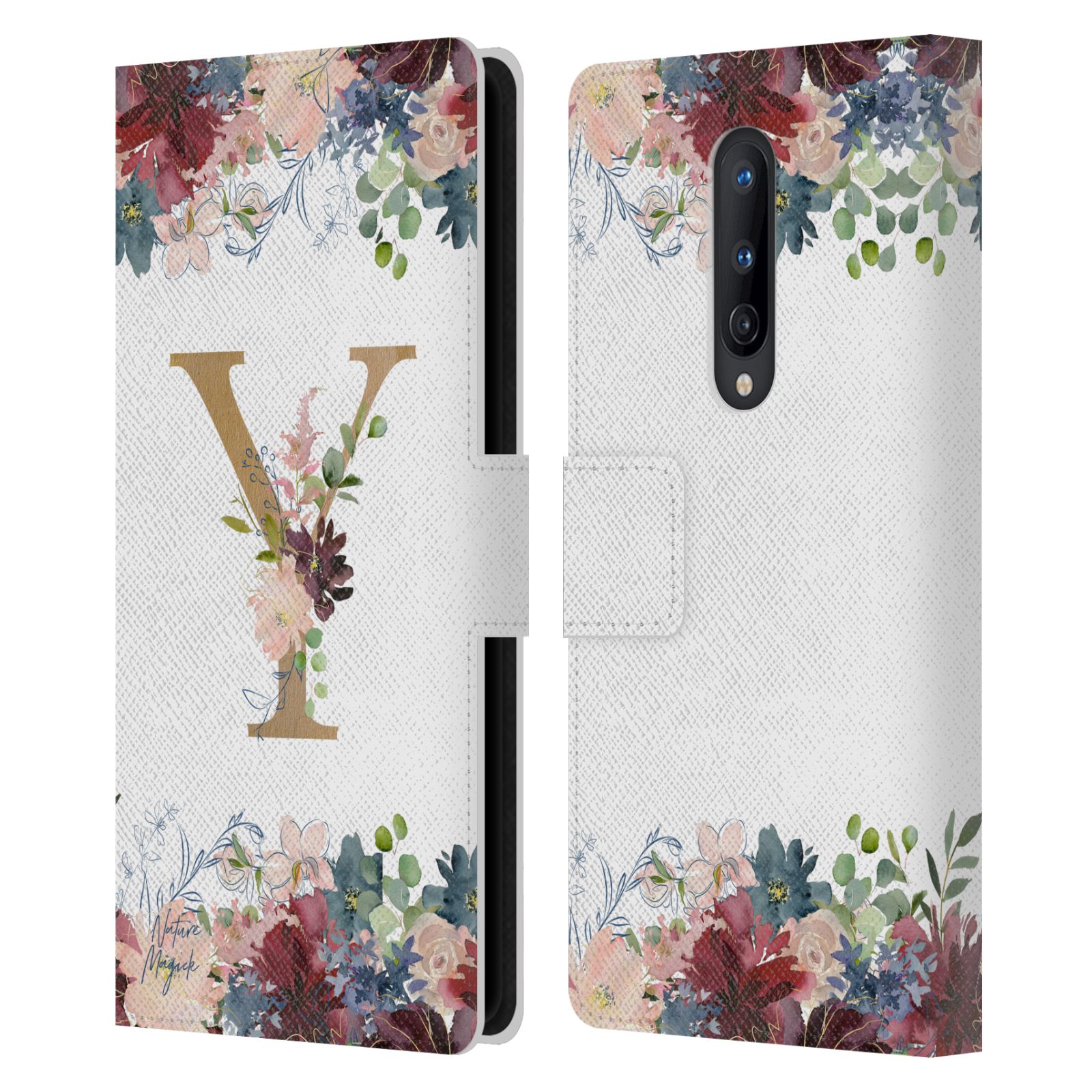 NATURE MAGICK FLOWERS MONOGRAM FLORAL GOLD 2 LEATHER BOOK CASE ONEPLUS PHONES - Picture 17 of 18