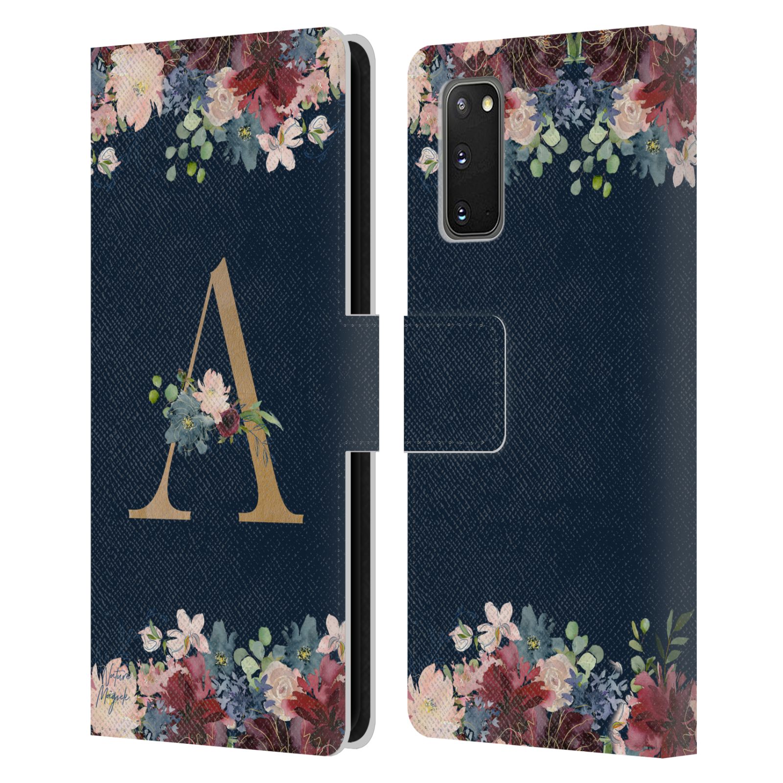 OFFICIAL NATURE MAGICK FLORAL MONOGRAM GOLD NAVY LEATHER BOOK CASE FOR SAMSUNG 1 - Picture 7 of 19