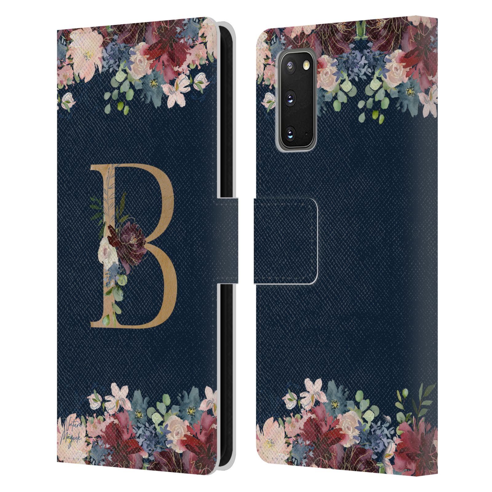 OFFICIAL NATURE MAGICK FLORAL MONOGRAM GOLD NAVY LEATHER BOOK CASE FOR SAMSUNG 1 - Picture 8 of 19