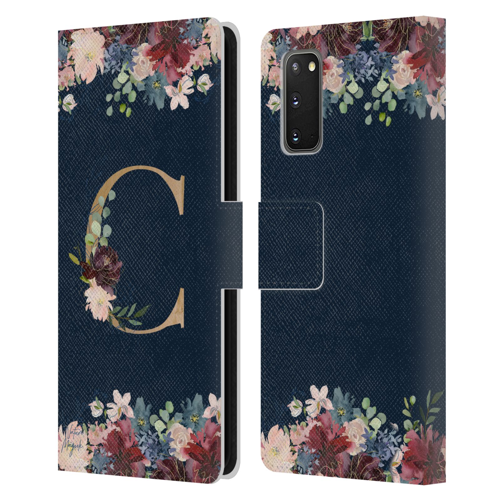 OFFICIAL NATURE MAGICK FLORAL MONOGRAM GOLD NAVY LEATHER BOOK CASE FOR SAMSUNG 1 - Picture 9 of 19