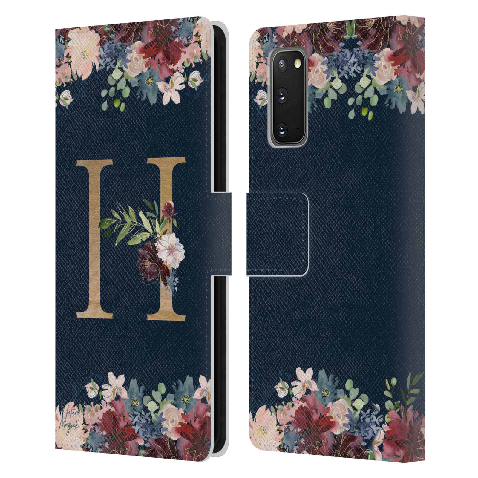 OFFICIAL NATURE MAGICK FLORAL MONOGRAM GOLD NAVY LEATHER BOOK CASE FOR SAMSUNG 1 - Picture 14 of 19