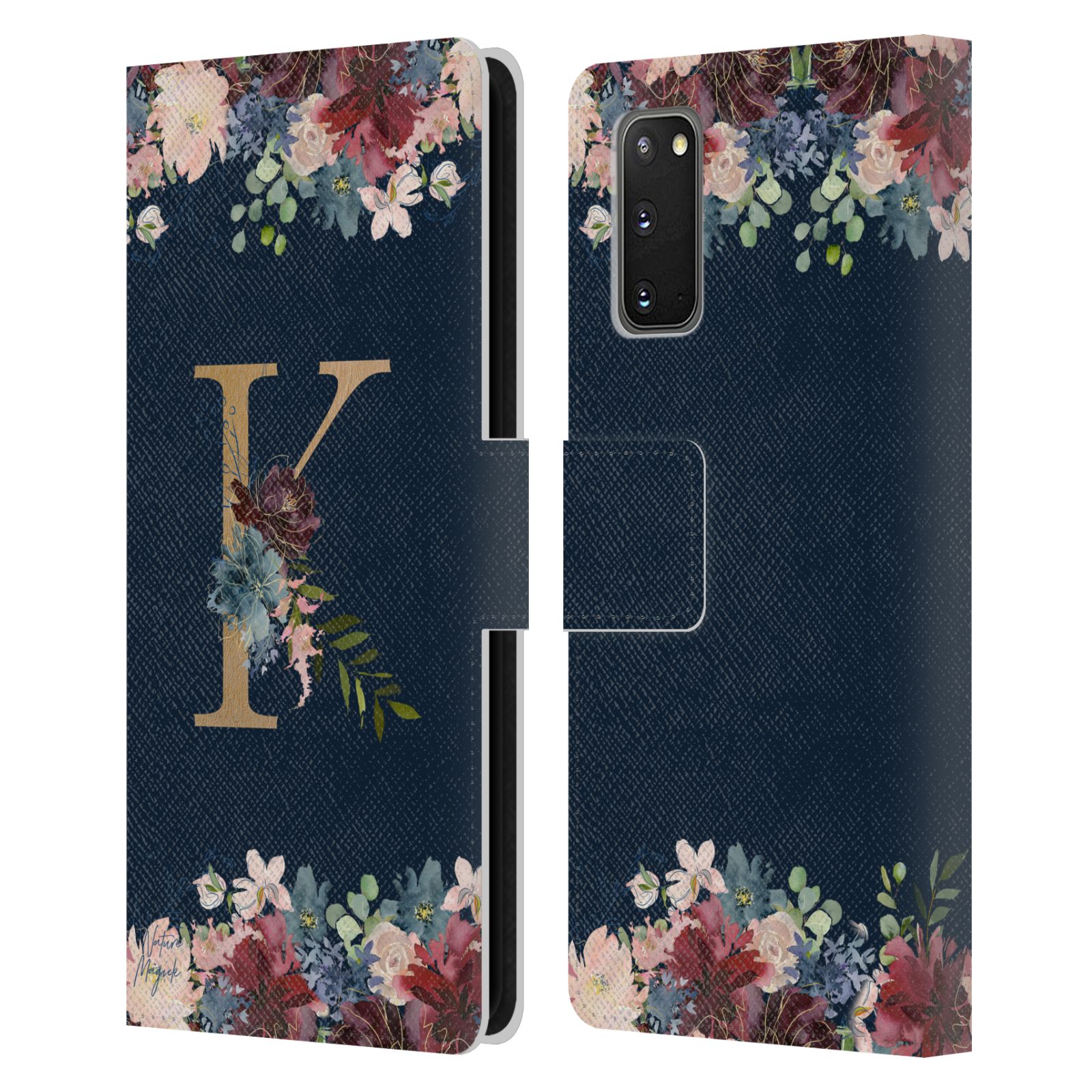 OFFICIAL NATURE MAGICK FLORAL MONOGRAM GOLD NAVY LEATHER BOOK CASE FOR SAMSUNG 1 - Picture 17 of 19