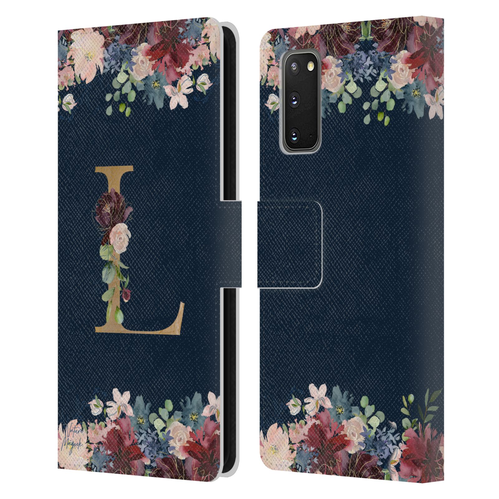 OFFICIAL NATURE MAGICK FLORAL MONOGRAM GOLD NAVY LEATHER BOOK CASE FOR SAMSUNG 1 - Picture 18 of 19