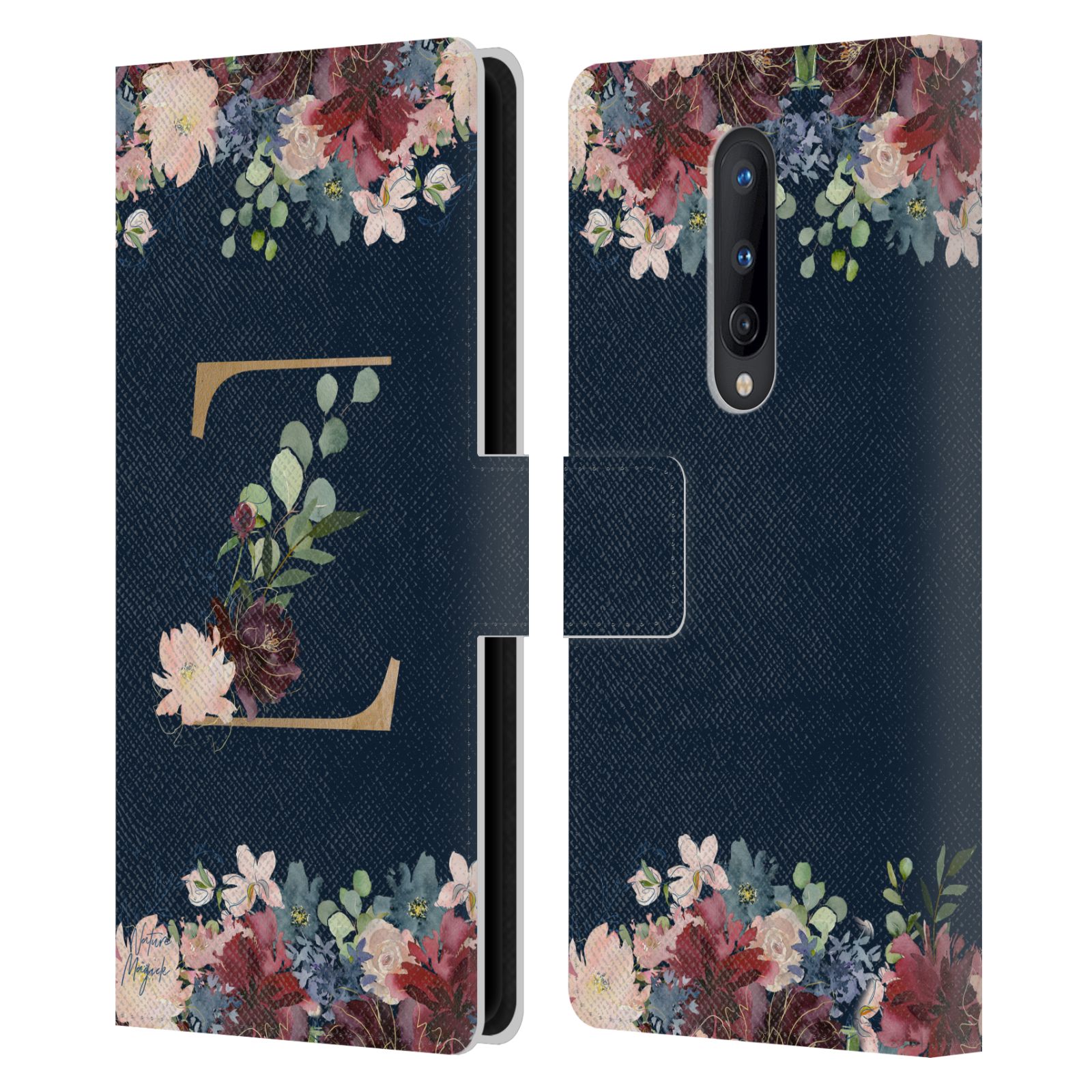 NATURE MAGICK FLORAL MONOGRAM GOLD NAVY 2 LEATHER BOOK CASE FOR ONEPLUS PHONES - Picture 18 of 18