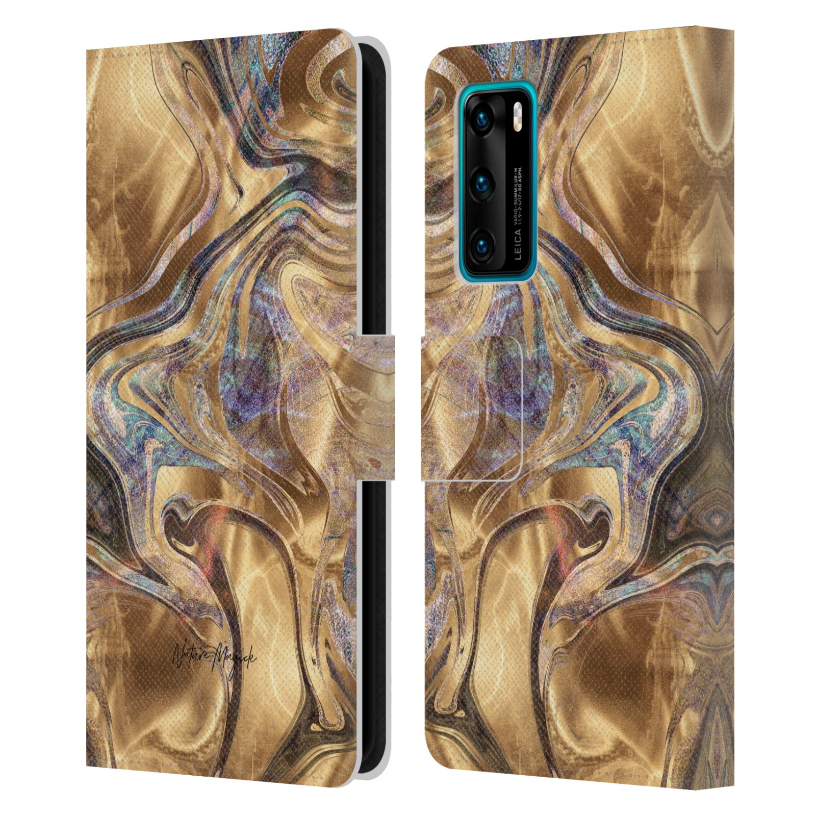 NATURE MAGICK MERMAID ROSE GOLD MARBLE LEATHER BOOK CASE FOR HUAWEI PHONES 4 - Picture 7 of 7
