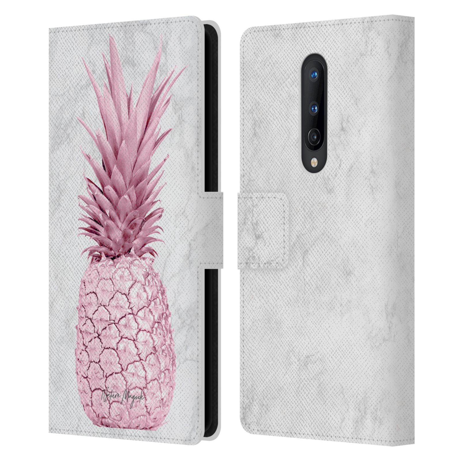 NATURE MAGICK ROSE GOLD PINEAPPLE ON MARBLE LEATHER BOOK CASE FOR ONEPLUS PHONES - Picture 8 of 12
