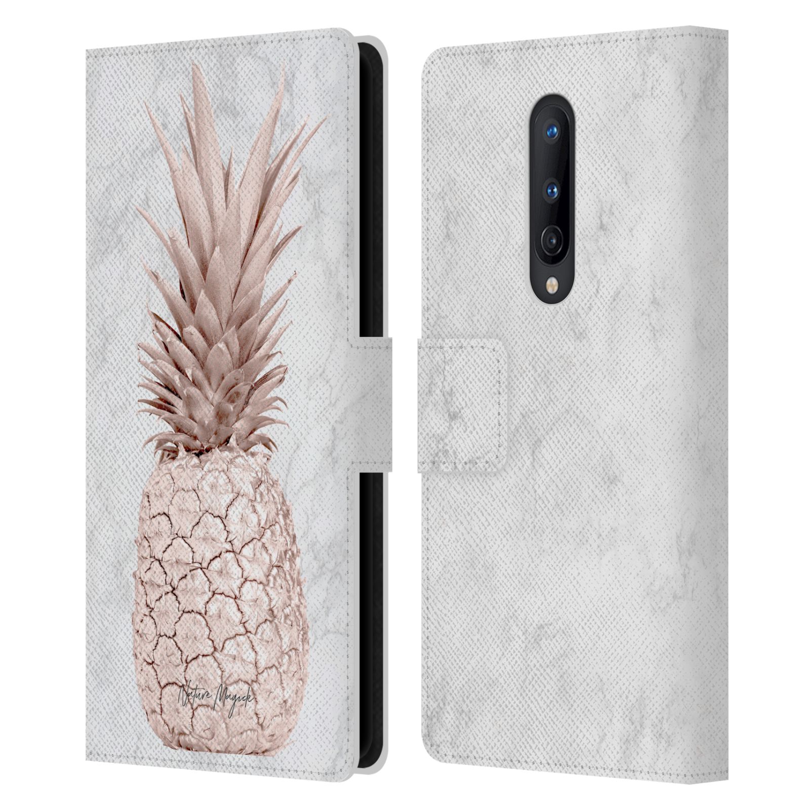 NATURE MAGICK ROSE GOLD PINEAPPLE ON MARBLE LEATHER BOOK CASE FOR ONEPLUS PHONES - Picture 10 of 12