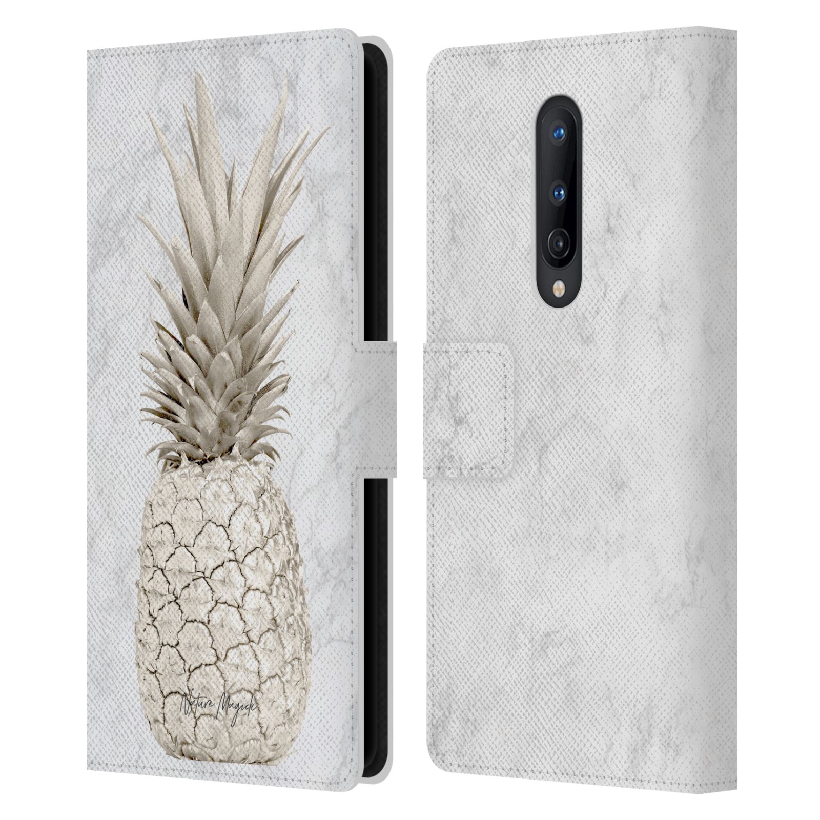 NATURE MAGICK ROSE GOLD PINEAPPLE ON MARBLE LEATHER BOOK CASE FOR ONEPLUS PHONES - Picture 12 of 12