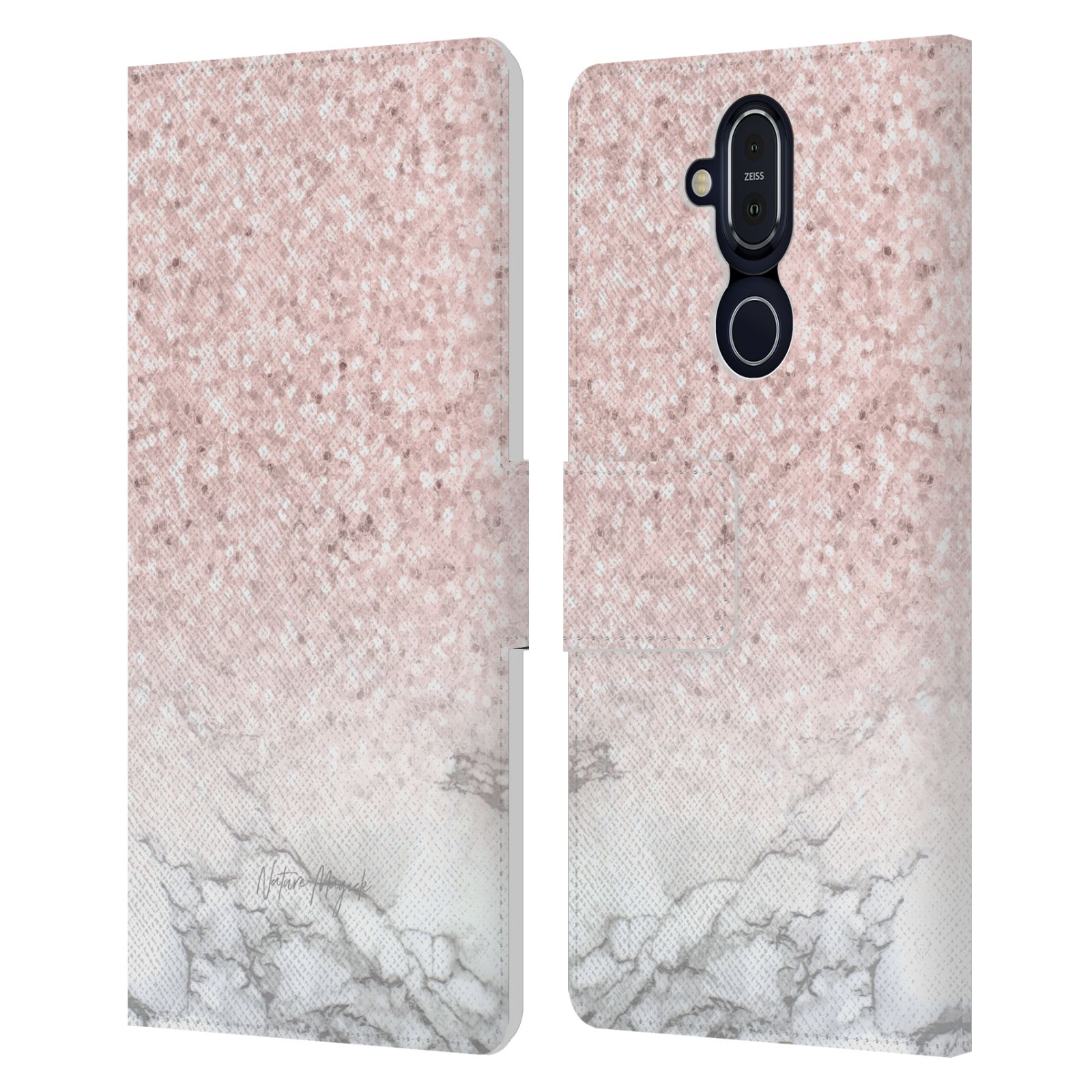 NATURE MAGICK ROSE GOLD MARBLE GLITTER LEATHER BOOK WALLET CASE FOR NOKIA PHONES