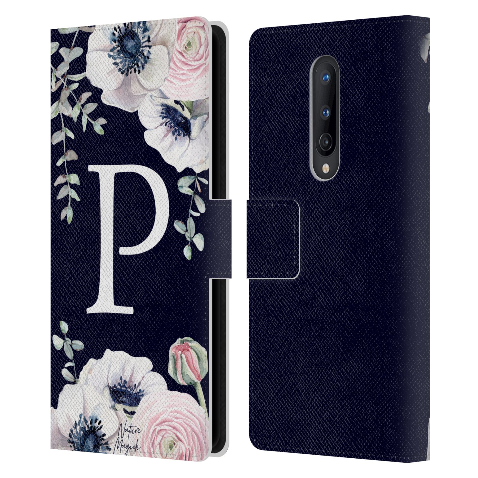 NATURE MAGICK WATERCOLOUR FLOWER MONOGRAM 2 LEATHER BOOK CASE FOR ONEPLUS PHONES - Picture 9 of 18