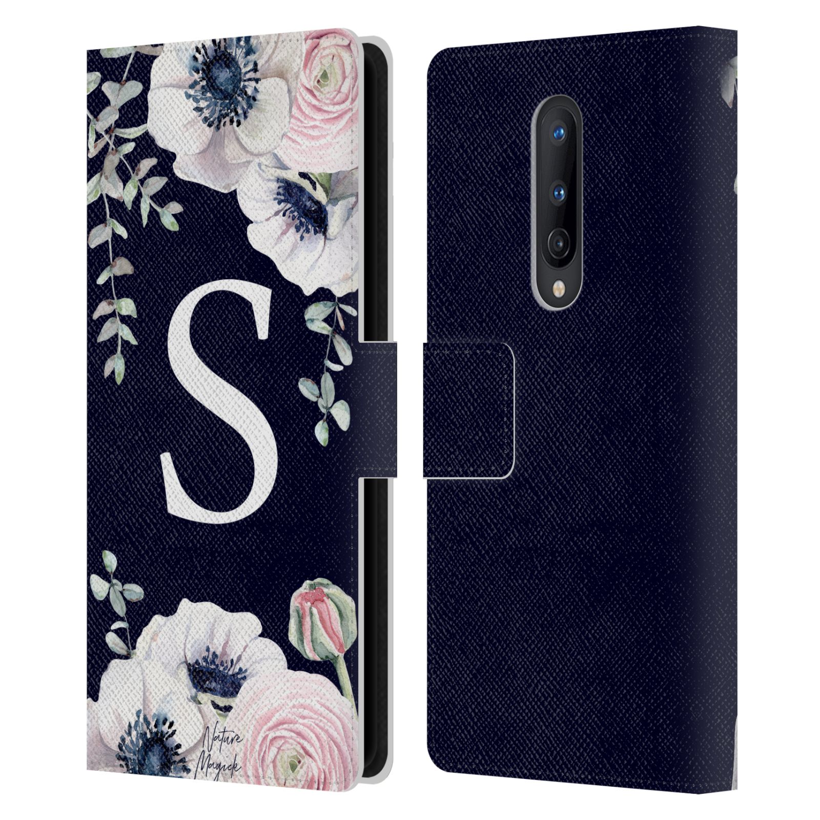 NATURE MAGICK WATERCOLOUR FLOWER MONOGRAM 2 LEATHER BOOK CASE FOR ONEPLUS PHONES - Picture 11 of 18