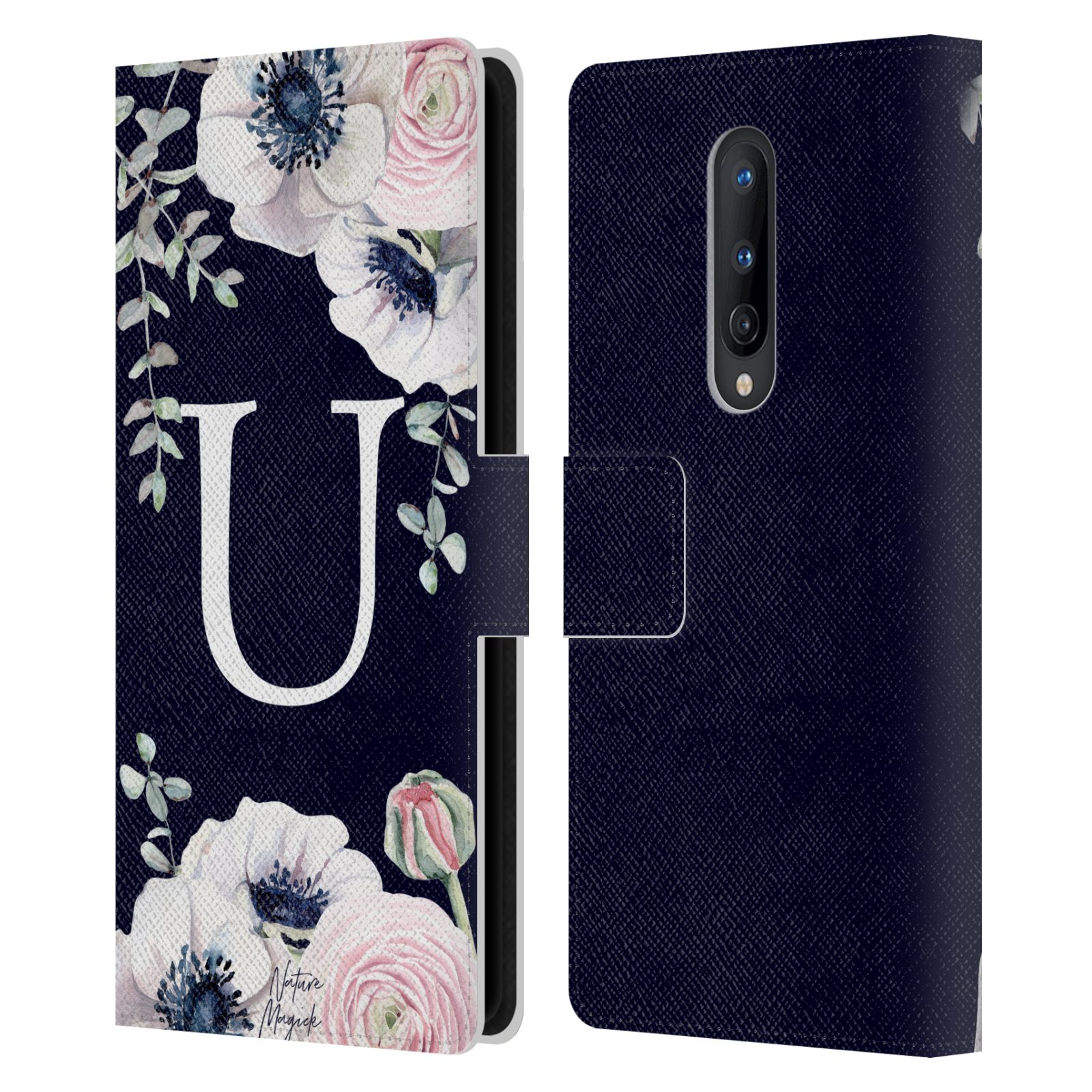 NATURE MAGICK WATERCOLOUR FLOWER MONOGRAM 2 LEATHER BOOK CASE FOR ONEPLUS PHONES - Picture 13 of 18