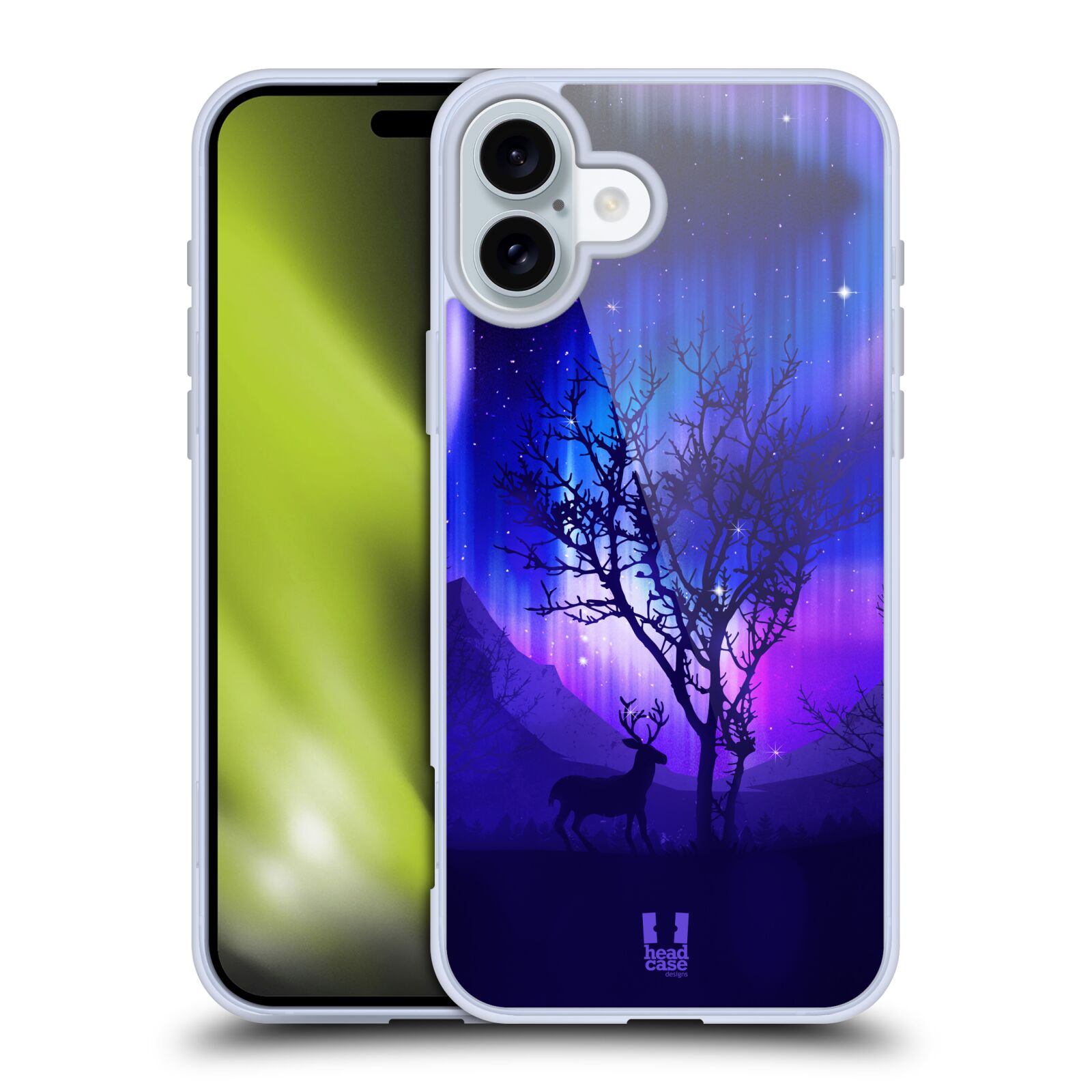 Silikonové lesklé pouzdro Apple iPhone 16 Plus - Head Case - POLÁRNÍ ZÁŘE STROM (Lesklý silikonový kryt, obal, pouzdro na mobilní telefon Apple iPhone 16 Plus s motivem POLÁRNÍ ZÁŘE STROM)