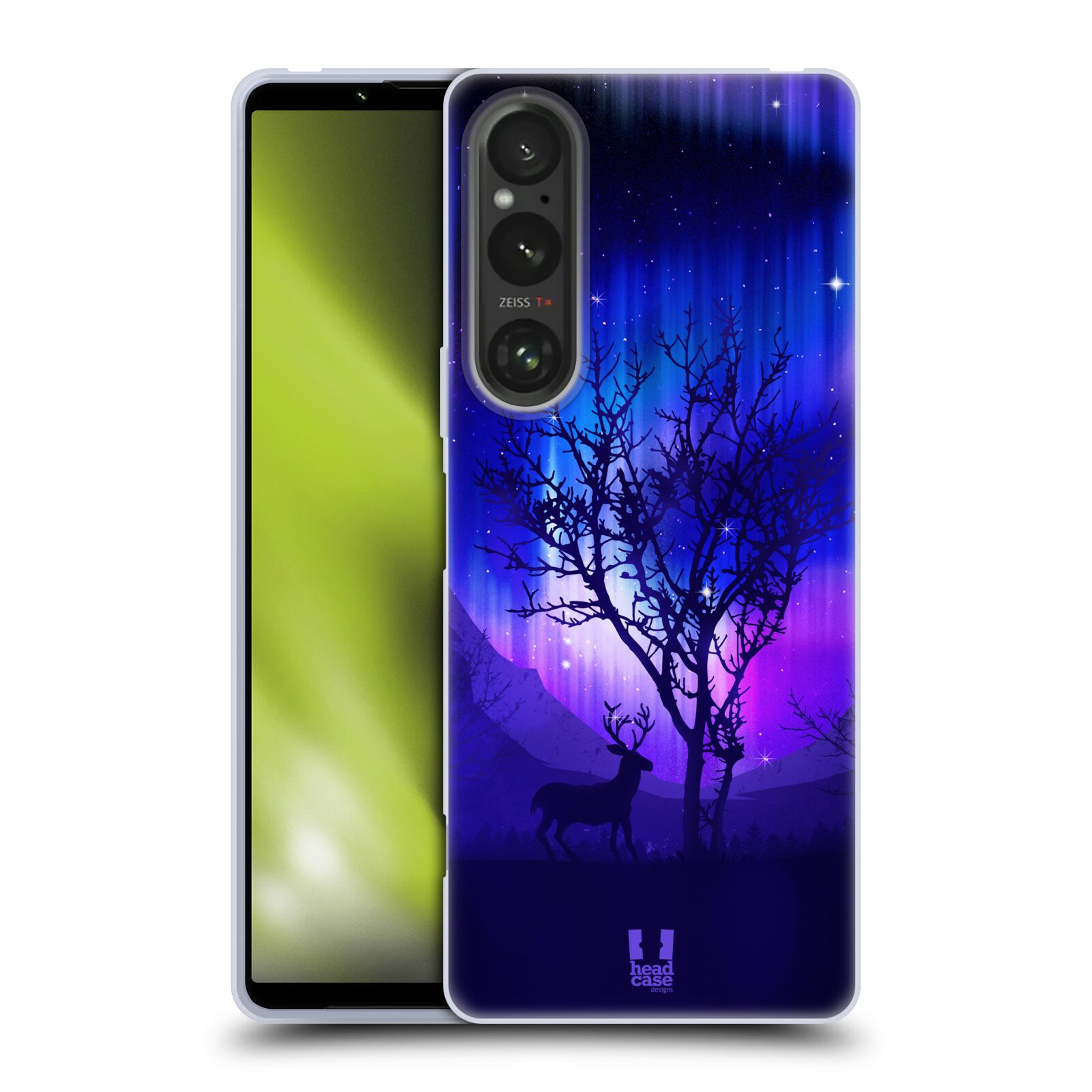 Silikonové pouzdro - Sony Xperia 1 V - Head Case - POLÁRNÍ ZÁŘE STROM (Silikonový kryt, obal, pouzdro na mobilní telefon Sony Xperia 1 V s motivem POLÁRNÍ ZÁŘE STROM)