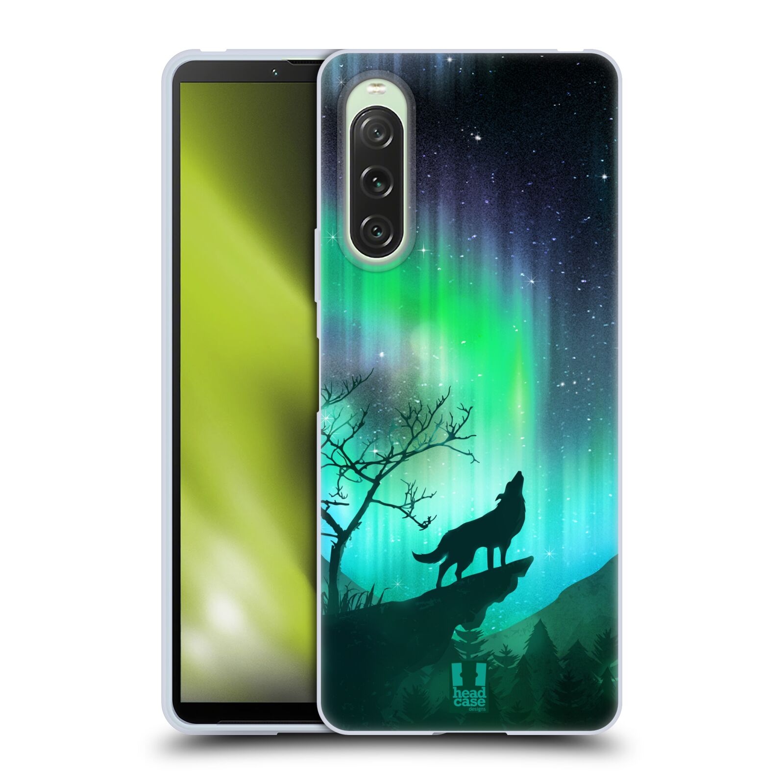 Silikonové pouzdro - Sony Xperia 10 V - Head Case - POLÁRNÍ ZÁŘE VLK (Silikonový kryt, obal, pouzdro na mobilní telefon Sony Xperia 10 V s motivem POLÁRNÍ ZÁŘE VLK)