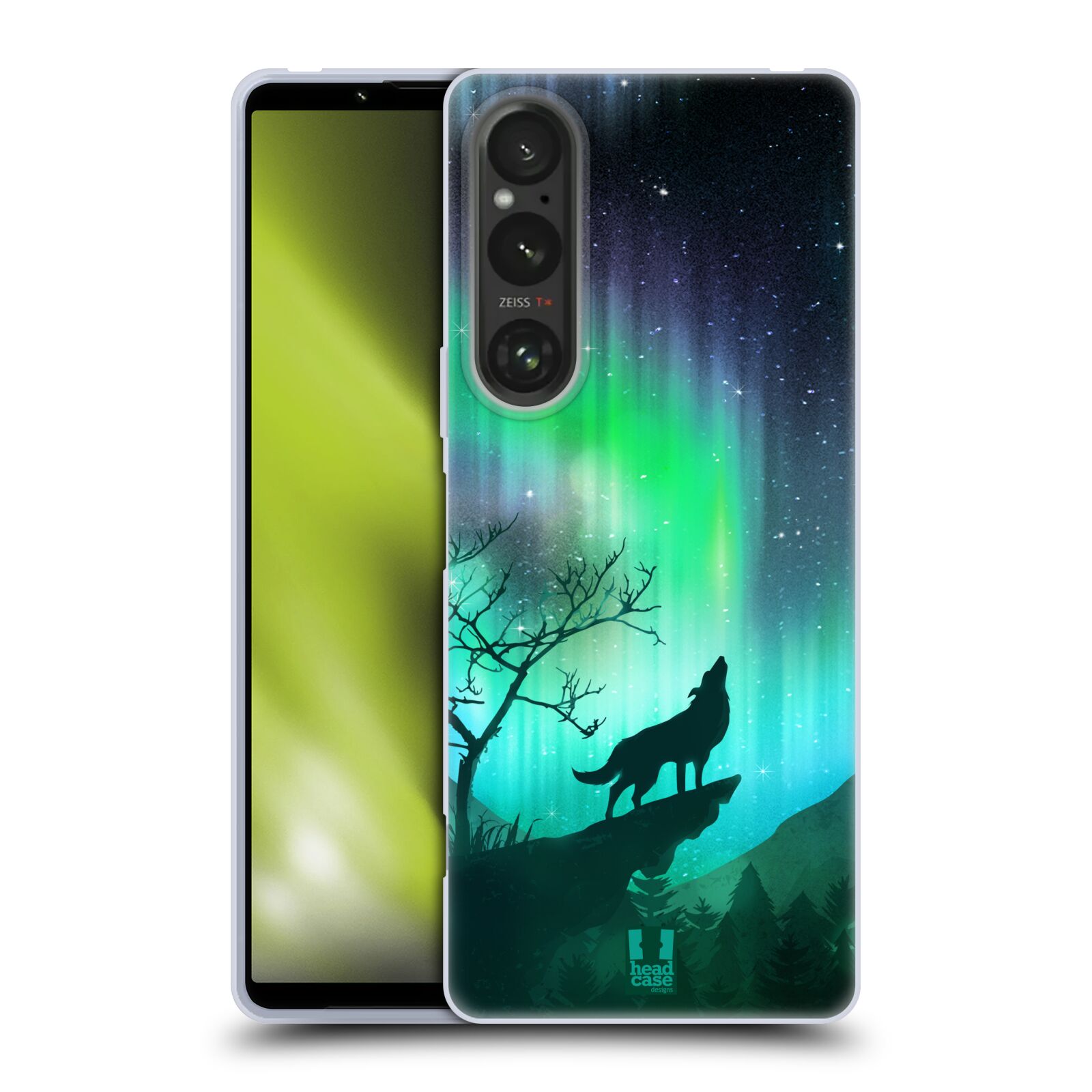 Silikonové pouzdro - Sony Xperia 1 V - Head Case - POLÁRNÍ ZÁŘE VLK (Silikonový kryt, obal, pouzdro na mobilní telefon Sony Xperia 1 V s motivem POLÁRNÍ ZÁŘE VLK)