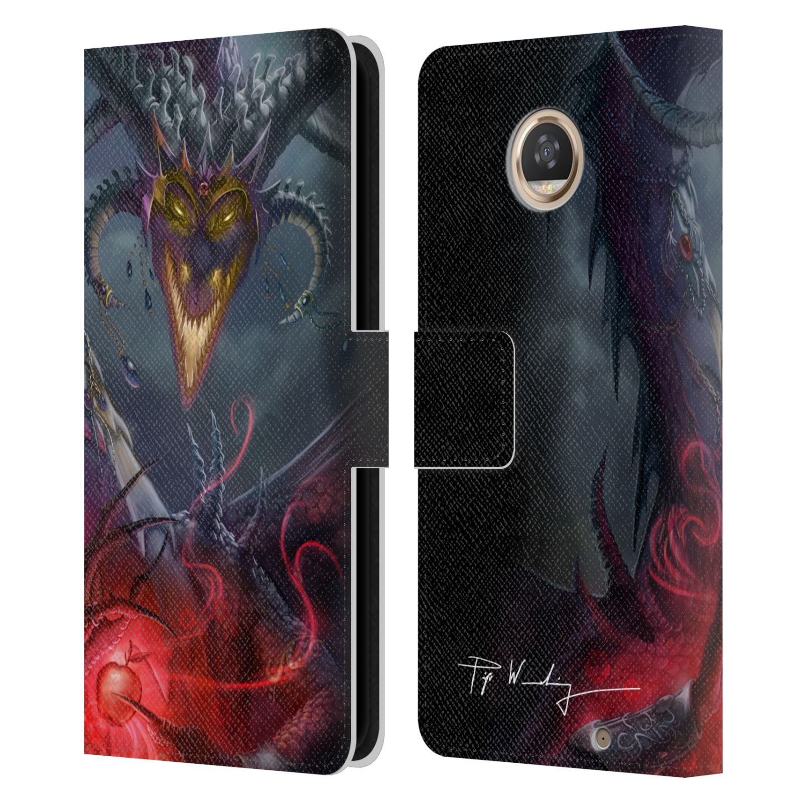 OFFICIAL PIYA WANNACHAIWONG BLACK DRAGONS LEATHER BOOK CASE FOR MOTOROLA PHONES - Picture 9 of 10