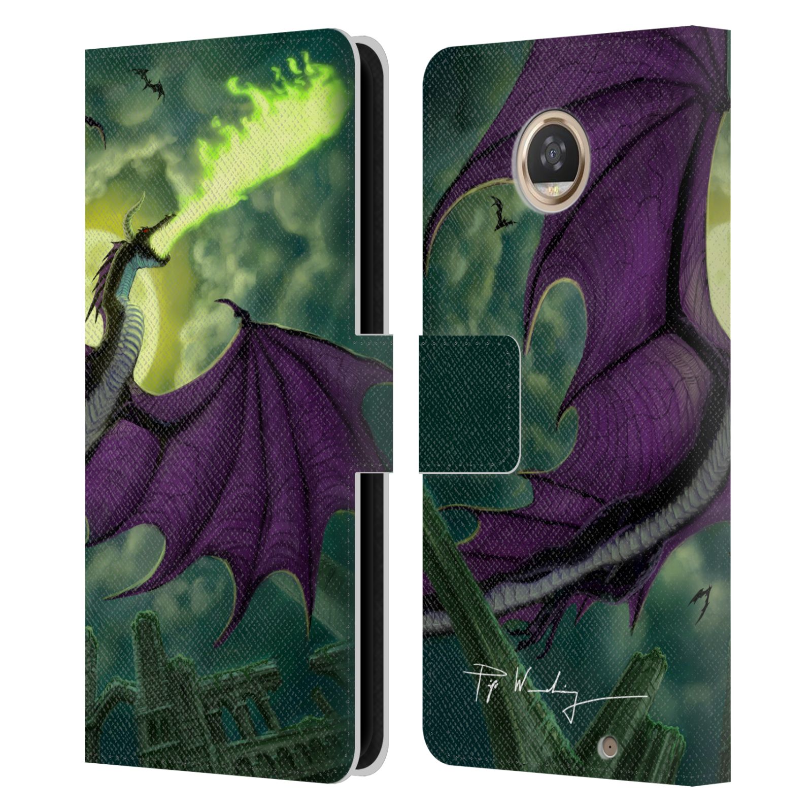 OFFICIAL PIYA WANNACHAIWONG BLACK DRAGONS LEATHER BOOK CASE FOR MOTOROLA PHONES - Picture 10 of 10
