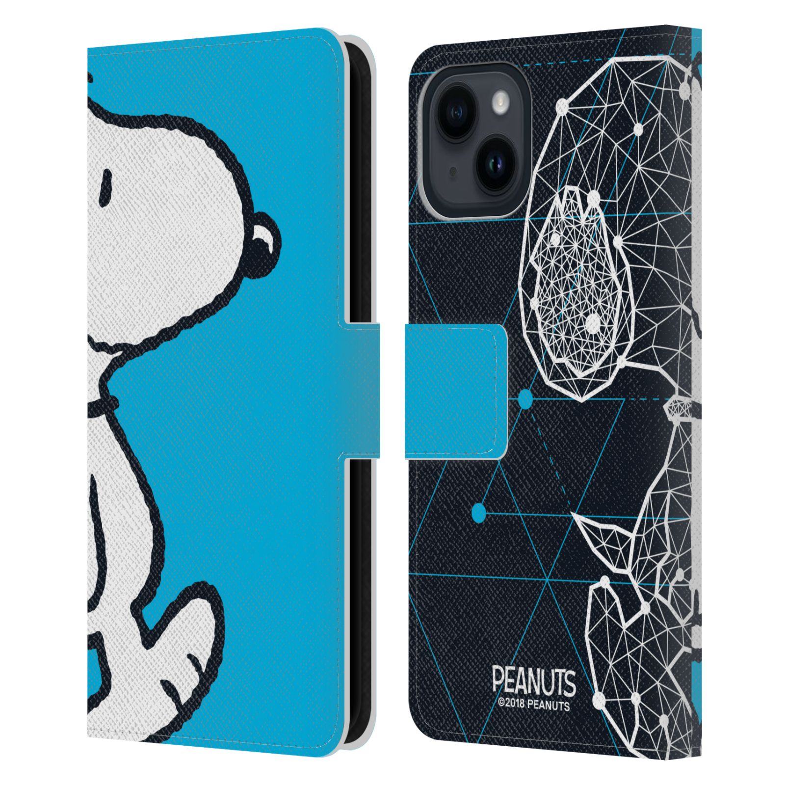 Snoopy Geometric Leather Wallet Case for iPhone 15