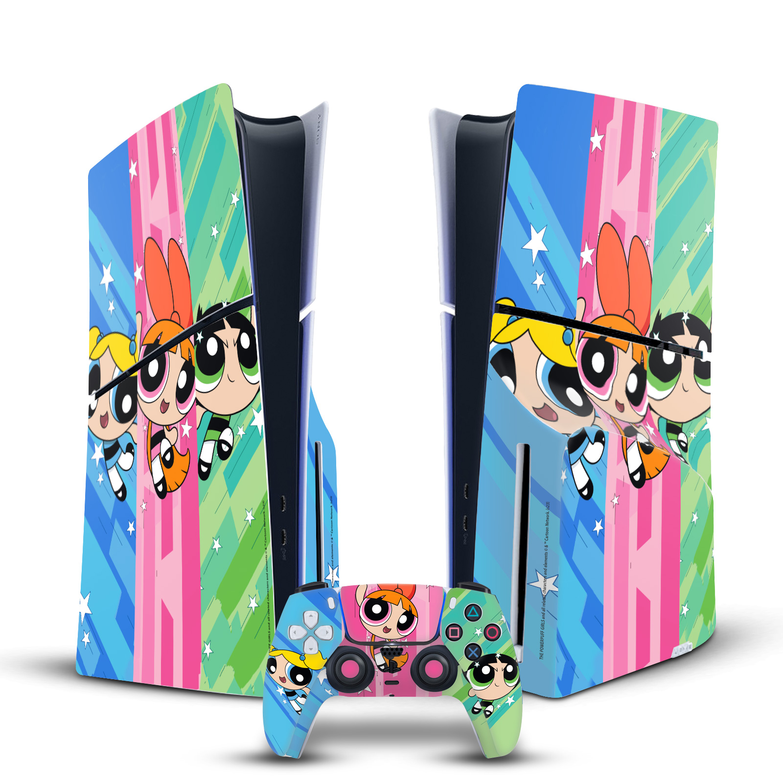 THE POWERPUFF GIRLS GRAPHICS VINYL SKIN FOR SONY PS5 SLIM DISC EDITION BUNDLE