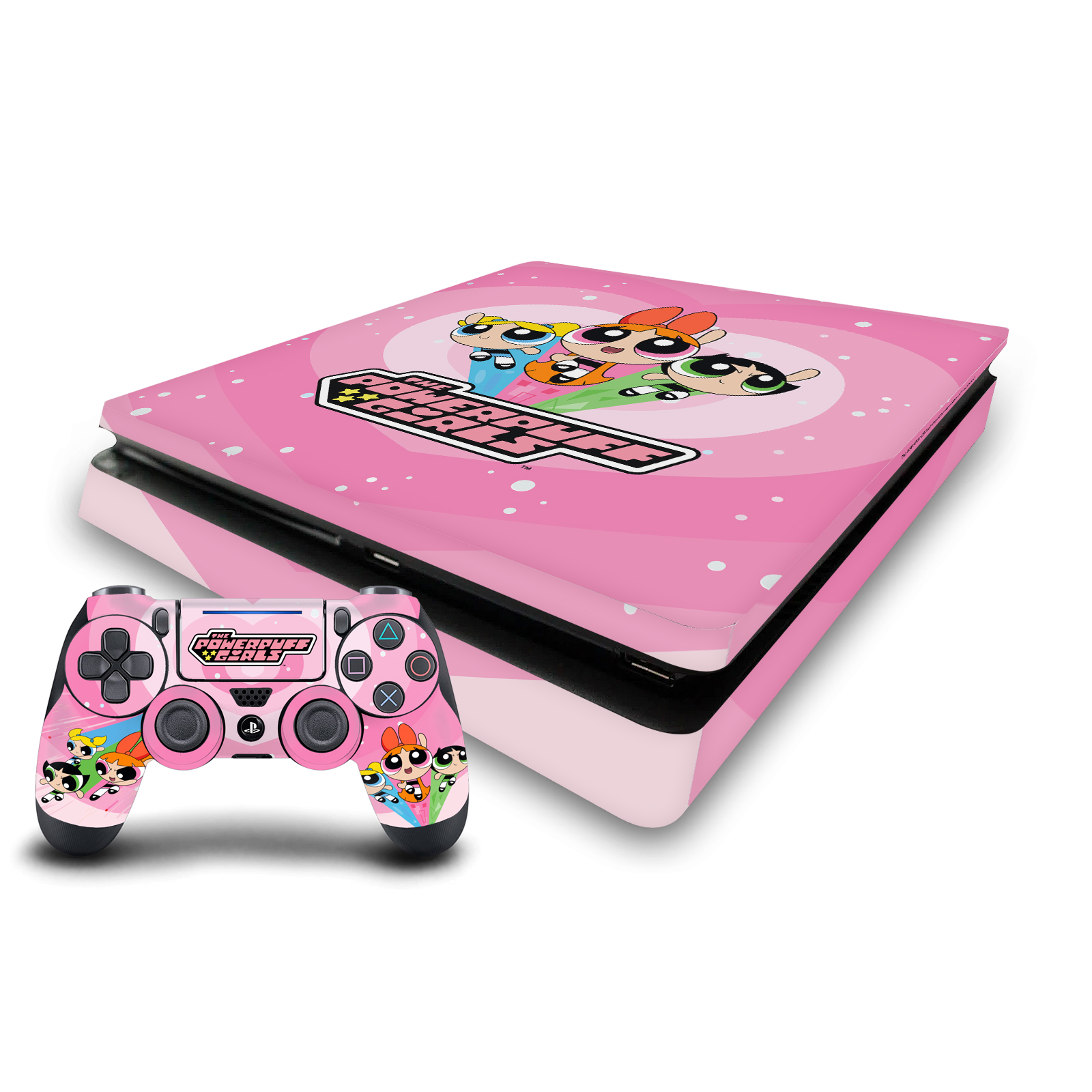 THE POWERPUFF GIRLS GRAPHICS VINYL SKIN DECAL FOR PS4 SLIM CONSOLE & CONTROLLER