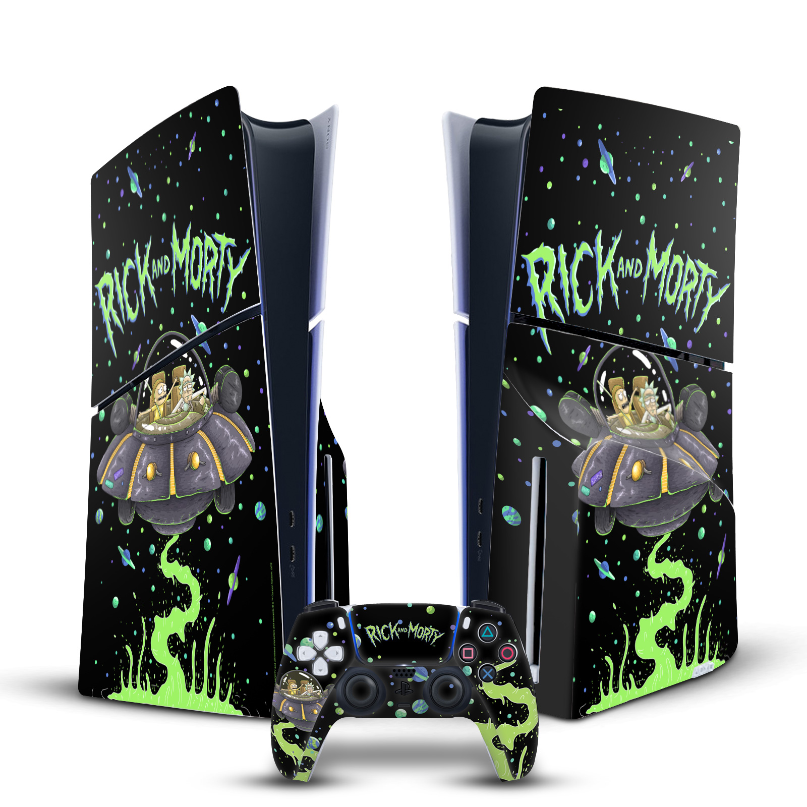 RICK AND MORTY GRAPHICS VINYL SKIN FOR SONY PS5 SLIM DISC CONSOLE & CONTROLLER